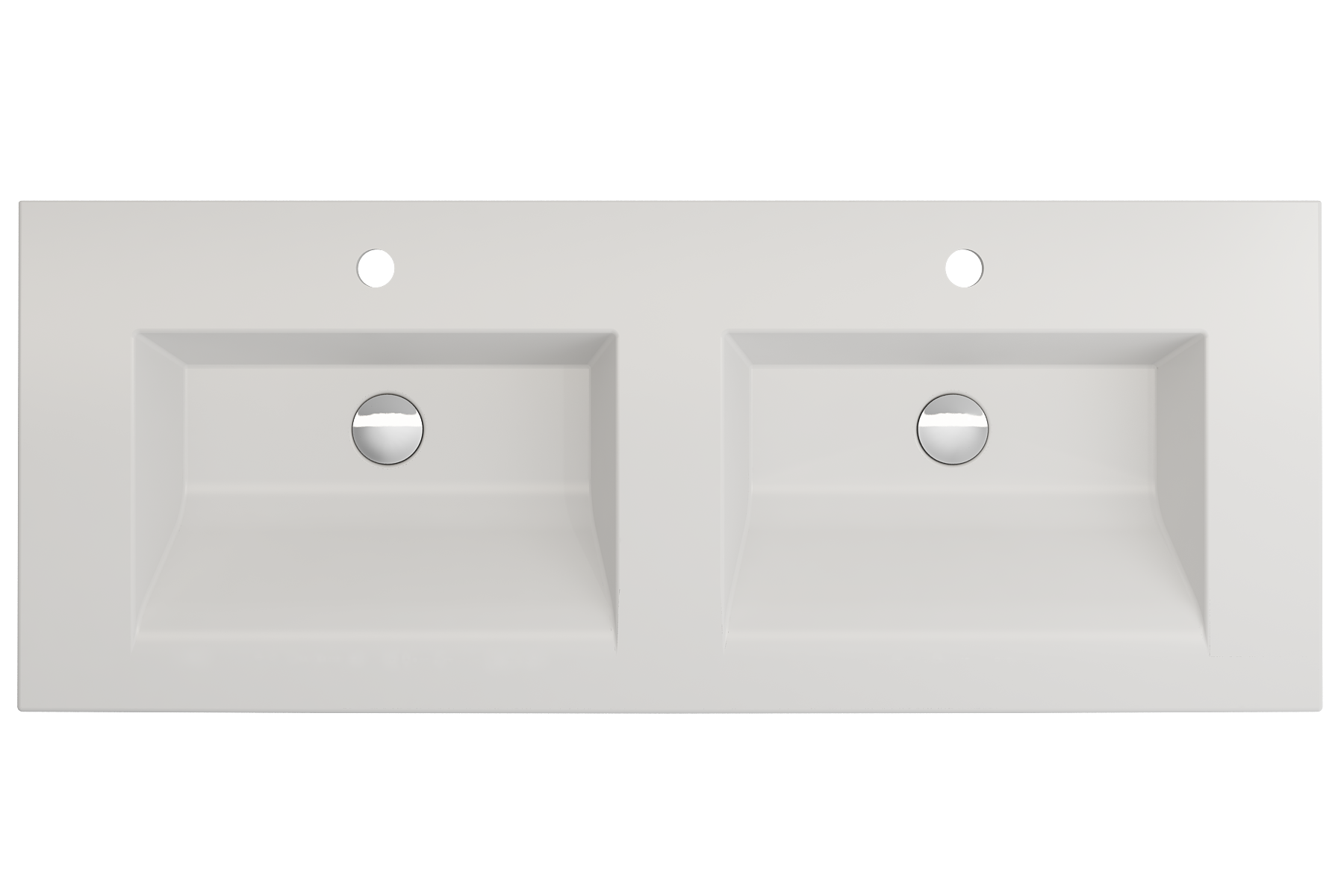 Ravenna Wall-Mounted Sink Fireclay 48 in. Double Bowl for Two 1-Hole Faucets with Overflows 1111