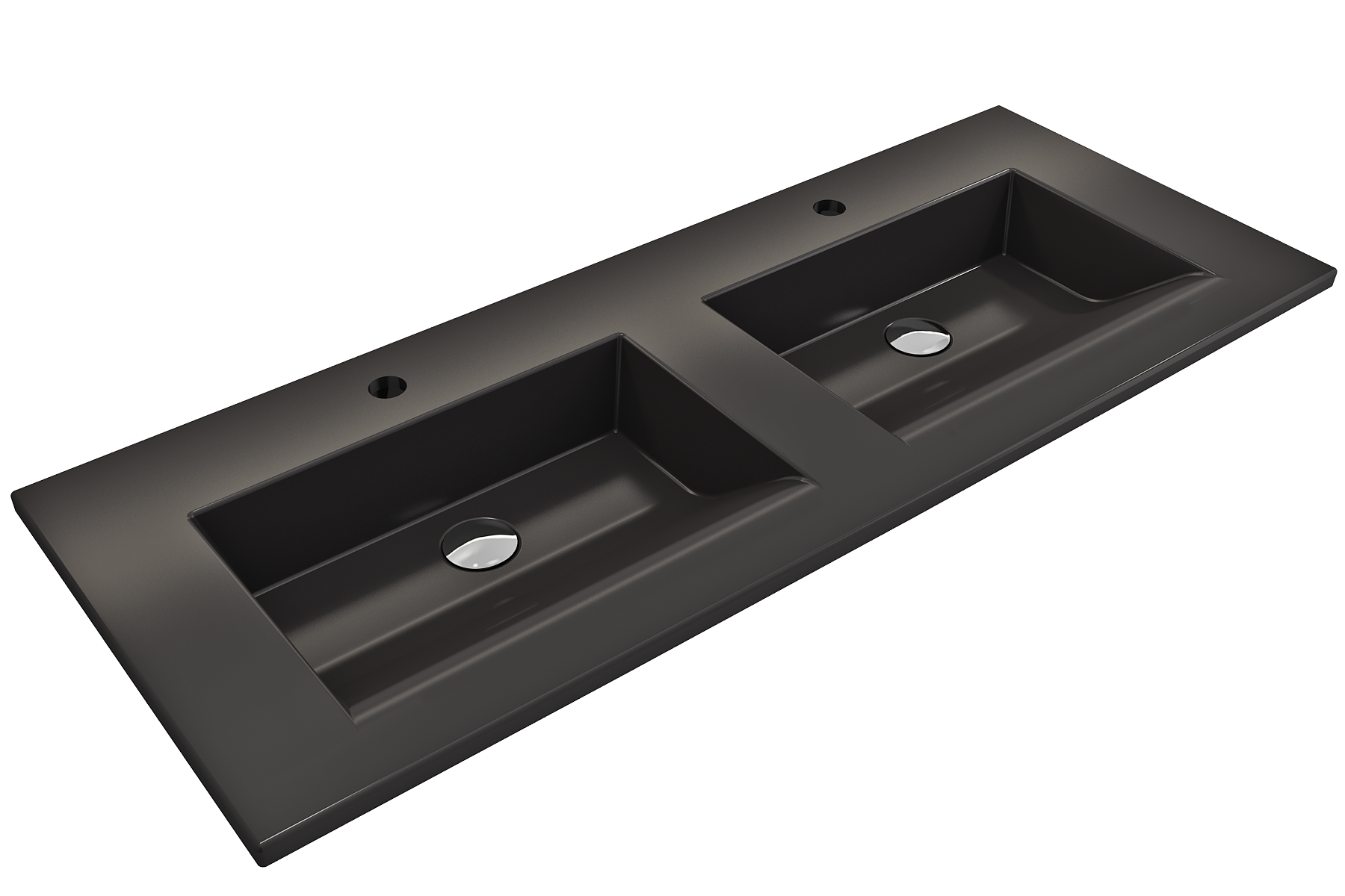Ravenna Wall-Mounted Sink Fireclay 48 in. Double Bowl for Two 1-Hole Faucets with Overflows 1111