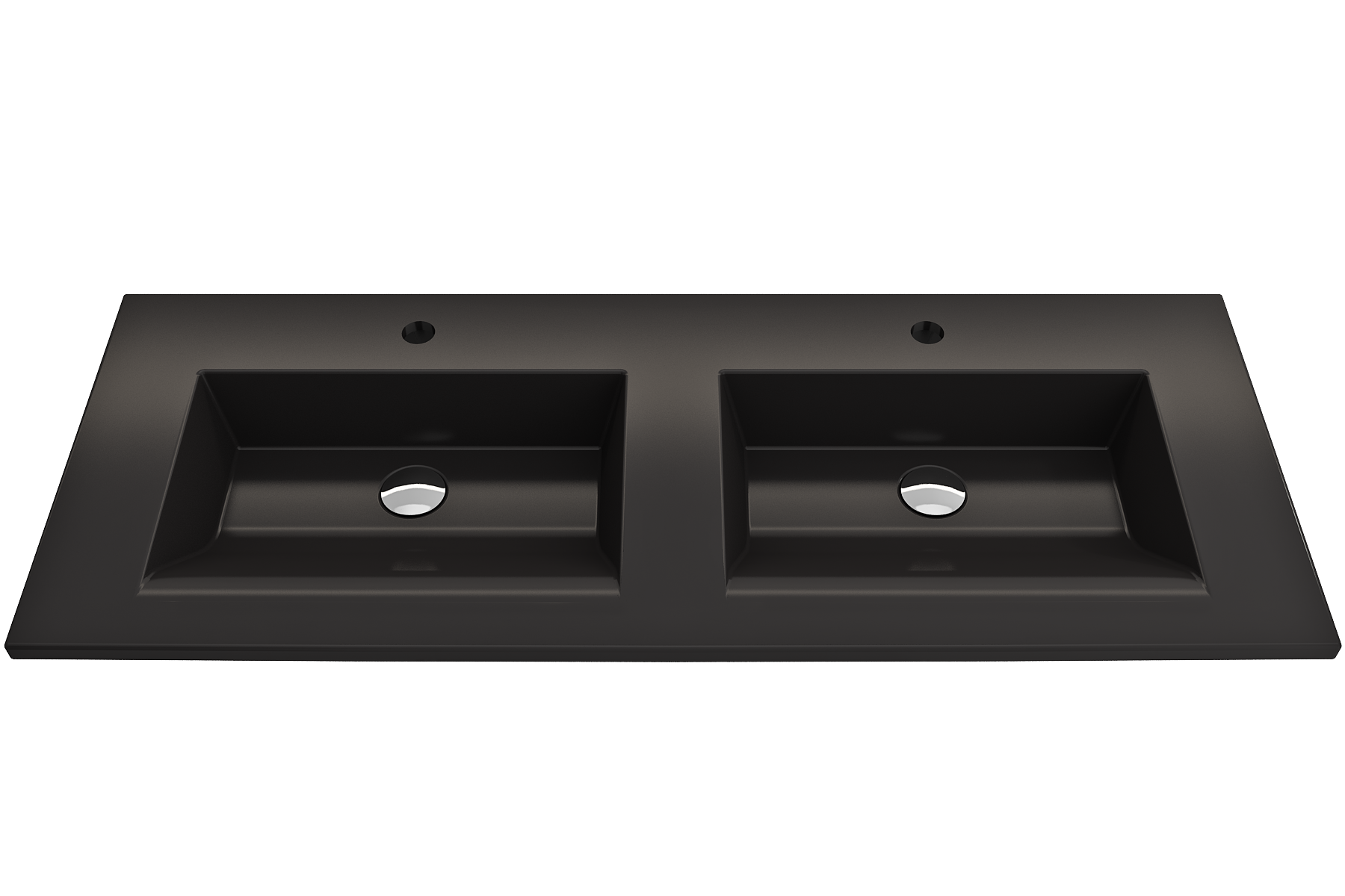 Ravenna Wall-Mounted Sink Fireclay 48 in. Double Bowl for Two 1-Hole Faucets with Overflows 1111