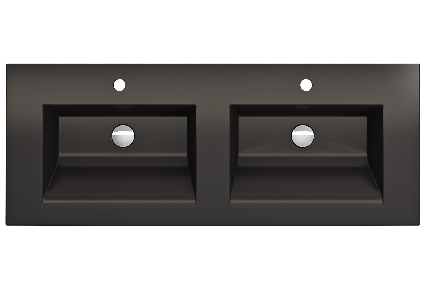 Ravenna Wall-Mounted Sink Fireclay 48 in. Double Bowl for Two 1-Hole Faucets with Overflows 1111