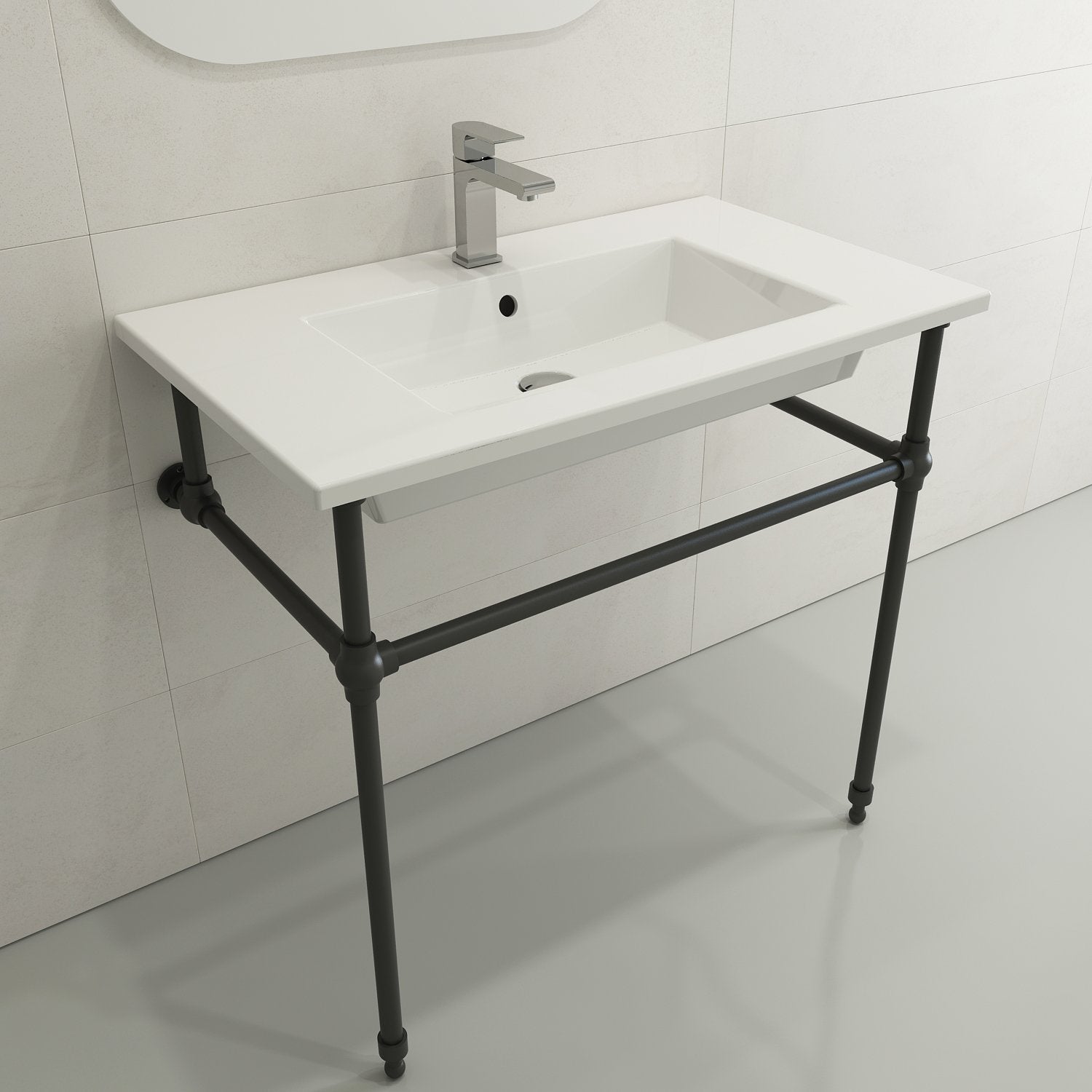 Ravenna Wall-Mounted Sink Fireclay 32.25 in. 1-Hole with Overflow 1113