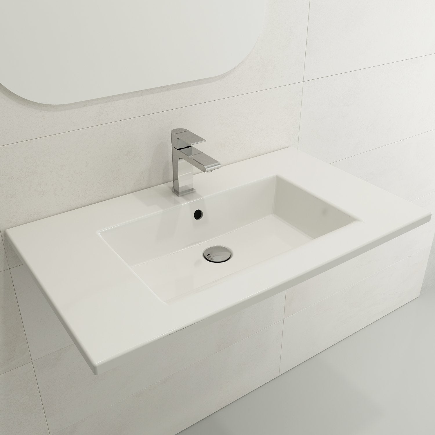 Ravenna Wall-Mounted Sink Fireclay 32.25 in. 3-Hole with Overflow 1113