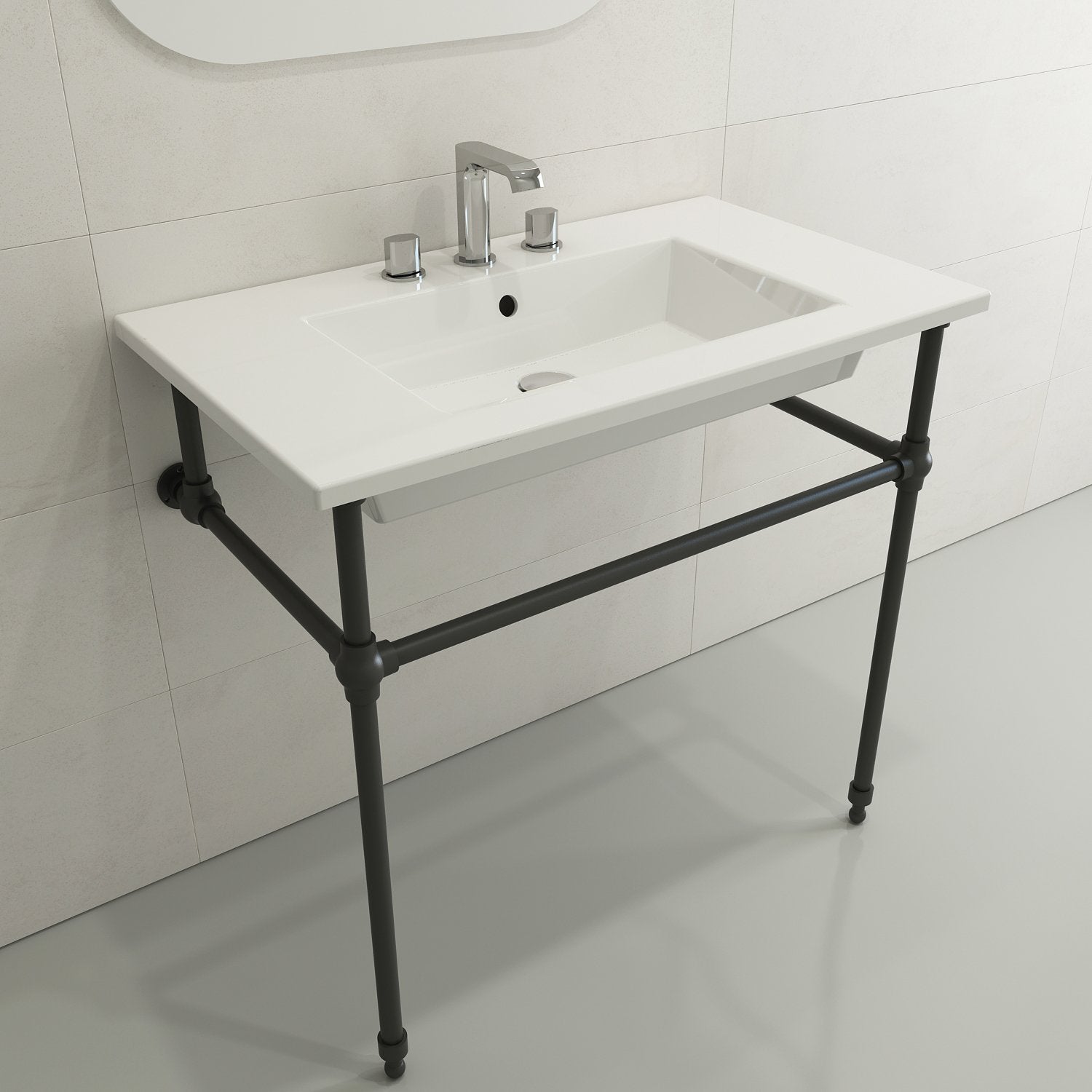 Ravenna Wall-Mounted Sink Fireclay 32.25 in. 3-Hole with Overflow 1113