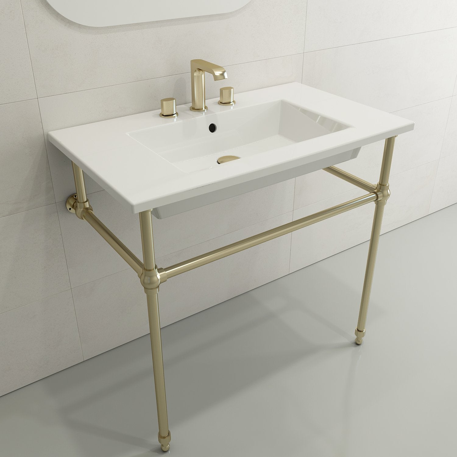 Ravenna Wall-Mounted Sink Fireclay 32.25 in. 3-Hole with Overflow 1113