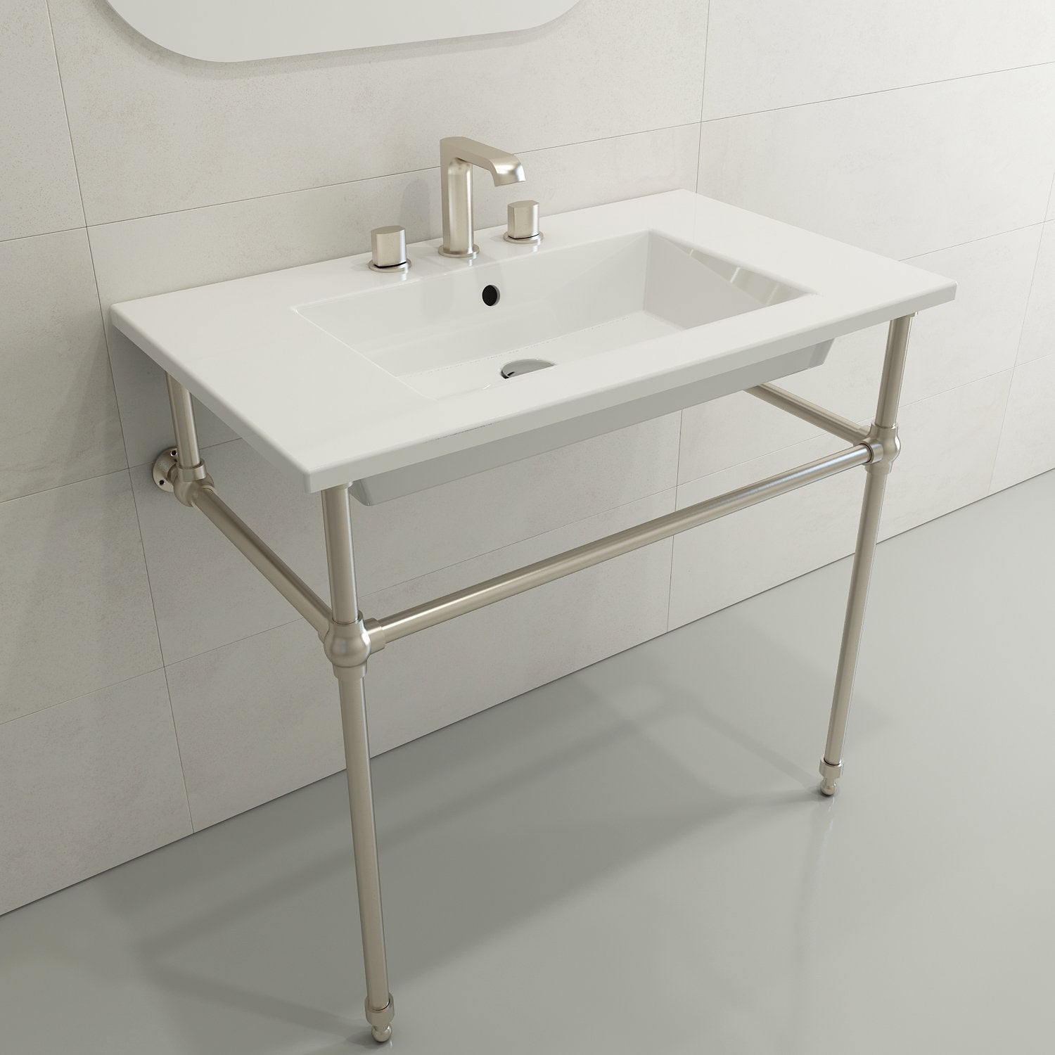 Ravenna Wall-Mounted Sink Fireclay 32.25 in. 3-Hole with Overflow 1113