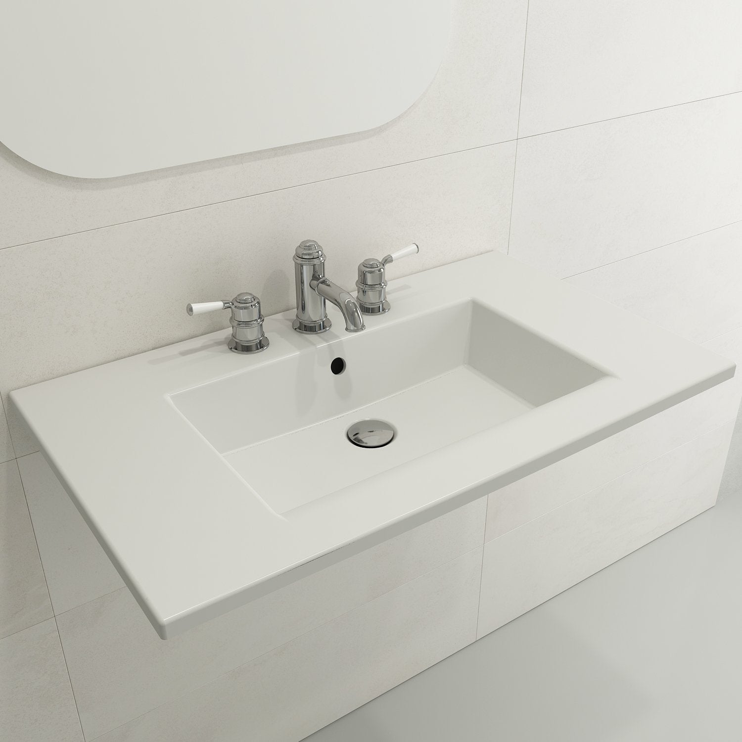 Ravenna Wall-Mounted Sink Fireclay 32.25 in. 1-Hole with Overflow 1113