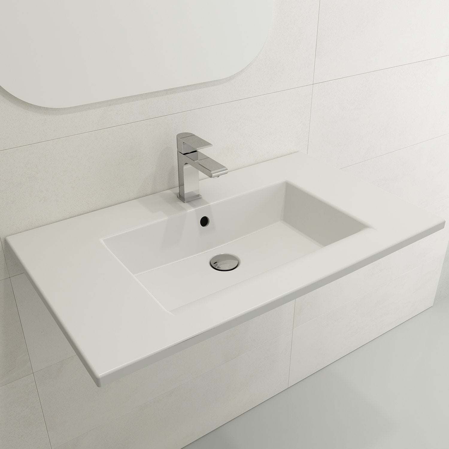 Ravenna Wall-Mounted Sink Fireclay 32.25 in. 3-Hole with Overflow 1113