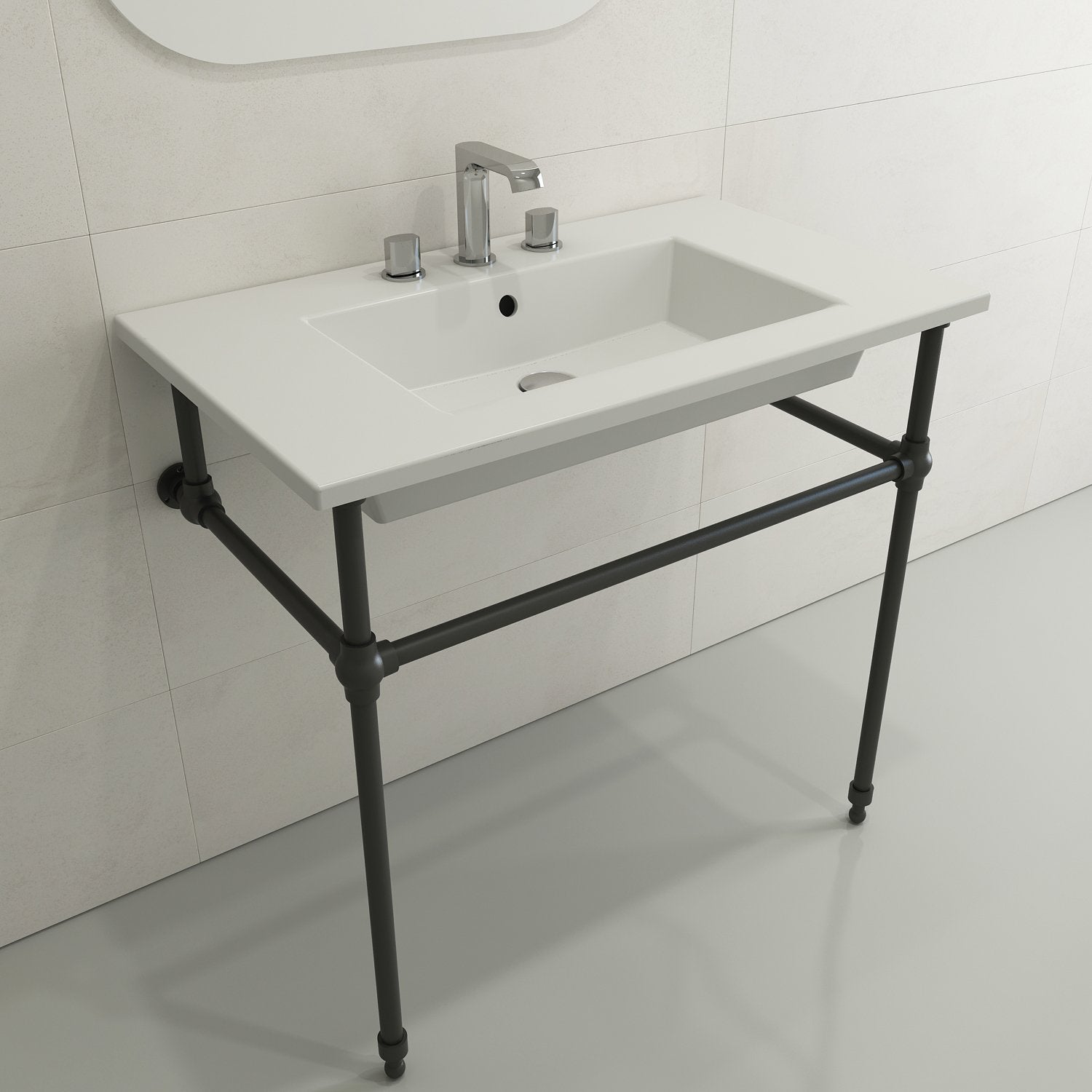 Ravenna Wall-Mounted Sink Fireclay 32.25 in. 3-Hole with Overflow 1113