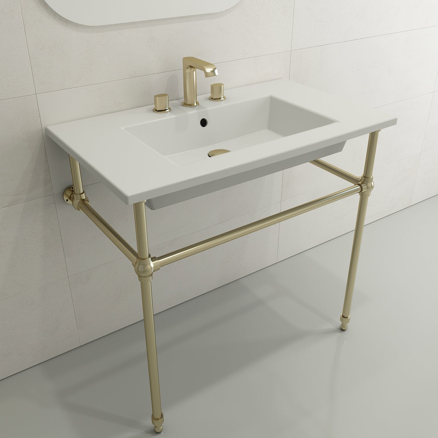 Ravenna Wall-Mounted Sink Fireclay 32.25 in. 3-Hole with Overflow 1113