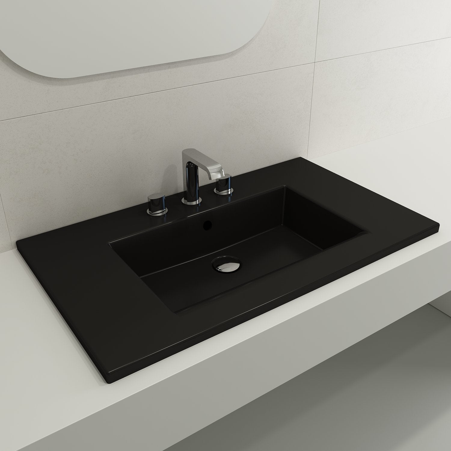 Ravenna Wall-Mounted Sink Fireclay 32.25 in. 3-Hole with Overflow 1113