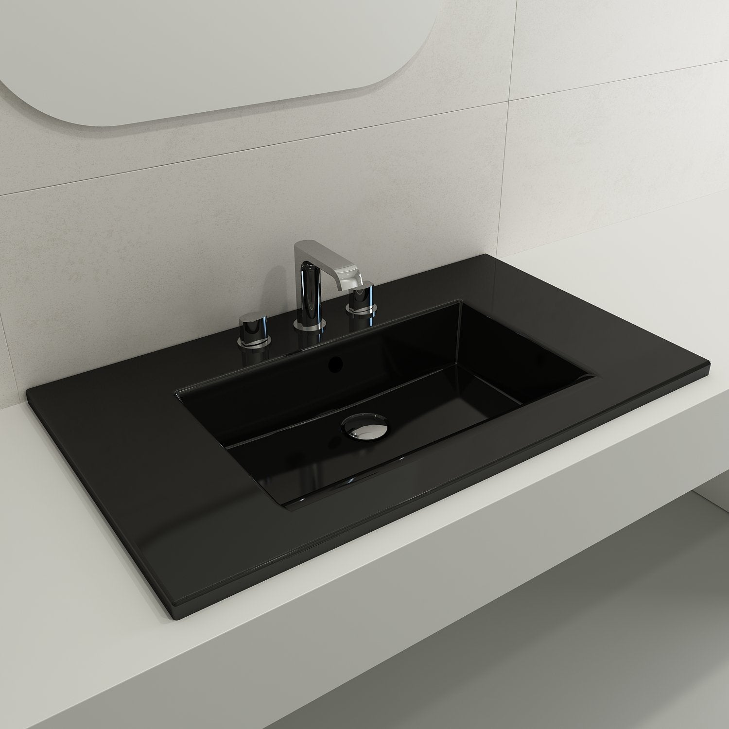 Ravenna Wall-Mounted Sink Fireclay 32.25 in. 3-Hole with Overflow 1113