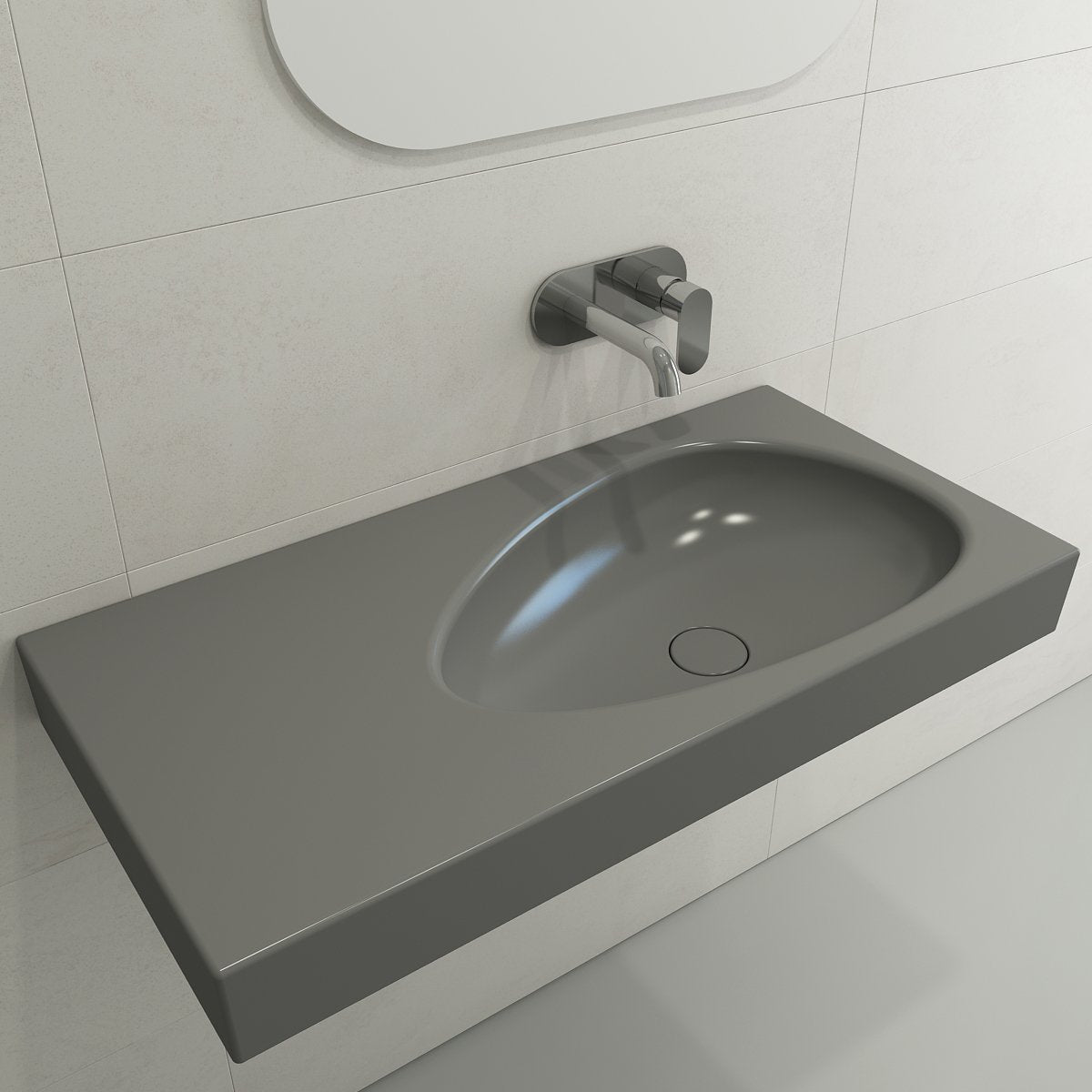 Etna Wall-Mounted Sink Fireclay 35.5 in. with Matching Drain Cover 1115