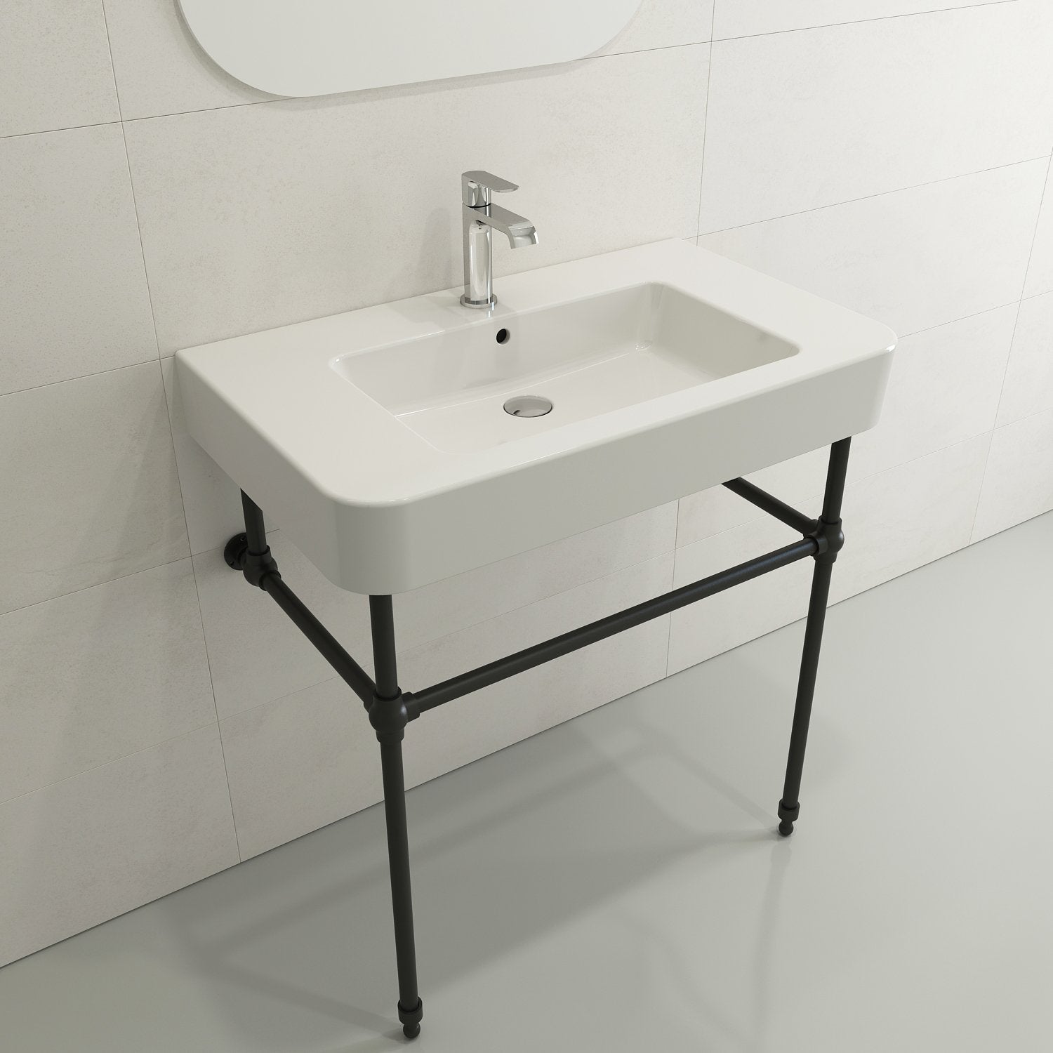 Parma Wall-Mounted Sink Fireclay 33.5 in. 1-Hole with Overflow 1124