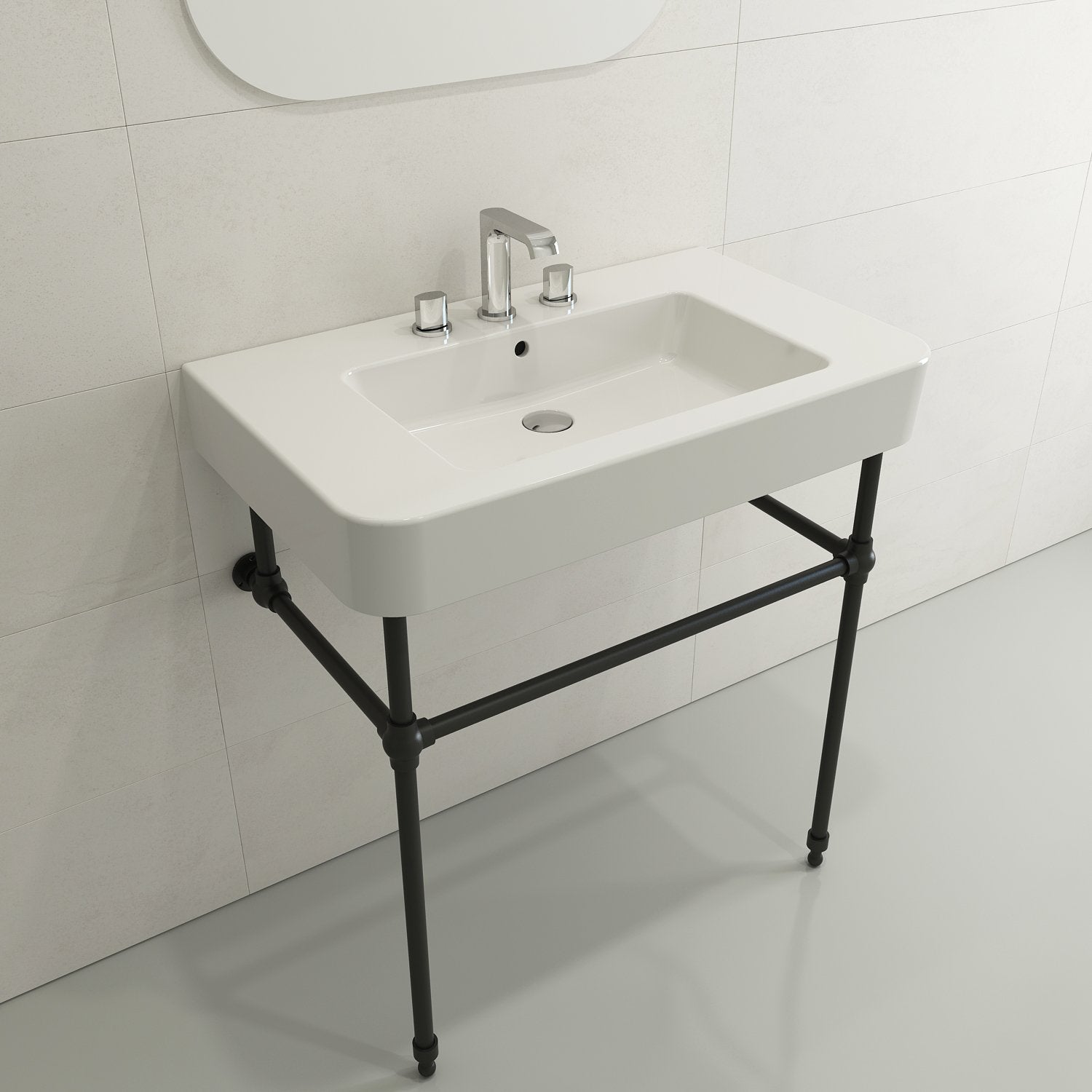 Parma Wall-Mounted Sink Fireclay 33.5 in. 3-Hole with Overflow 1124