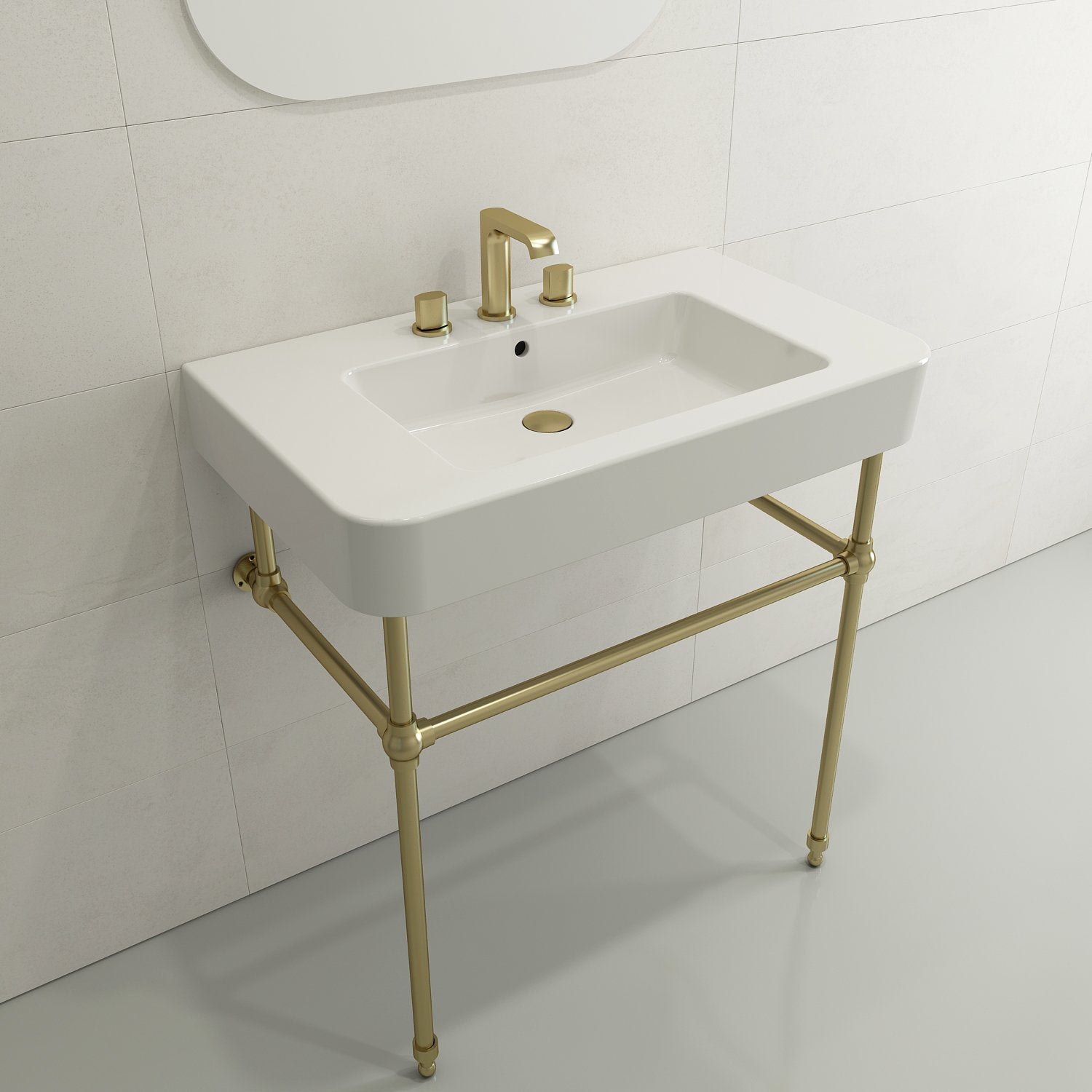 Parma Wall-Mounted Sink Fireclay 33.5 in. 3-Hole with Overflow 1124