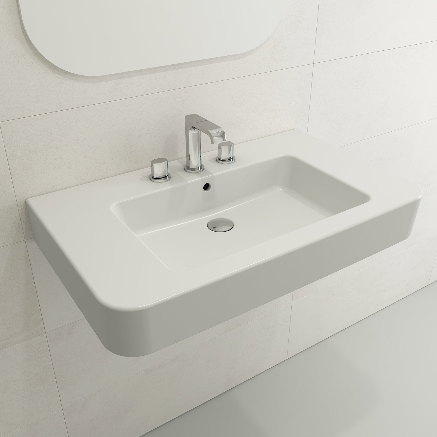 Parma Wall-Mounted Sink Fireclay 33.5 in. 3-Hole with Overflow 1124