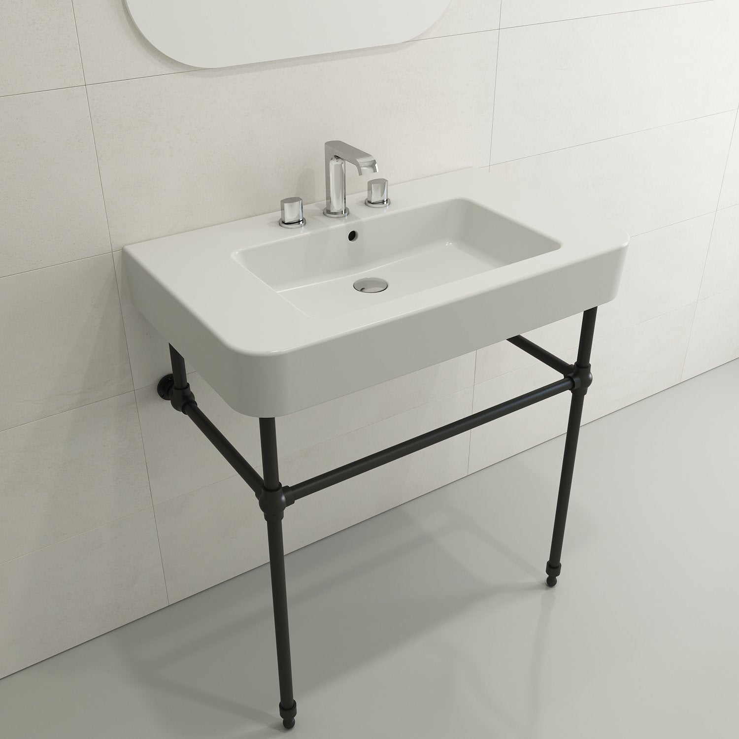 Parma Wall-Mounted Sink Fireclay 33.5 in. 3-Hole with Overflow 1124