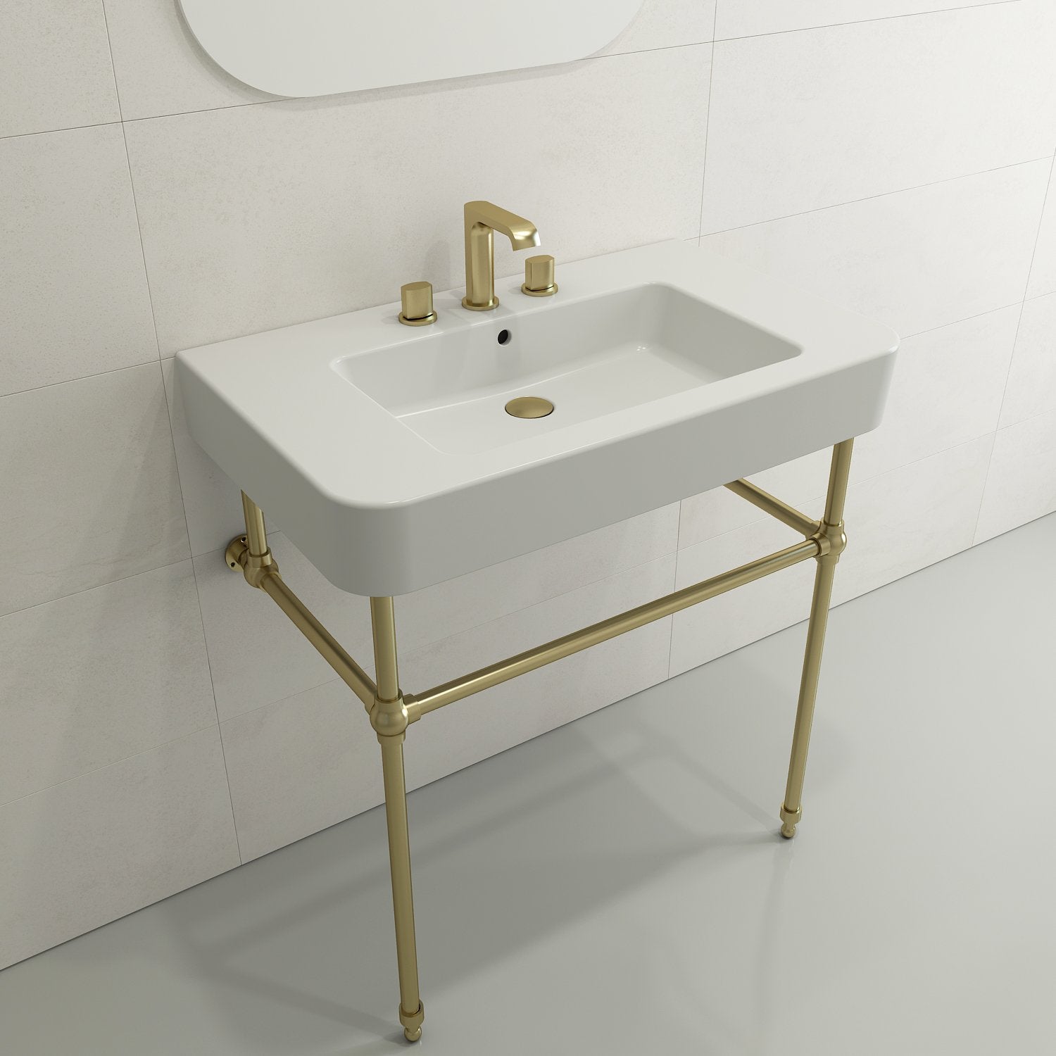 Parma Wall-Mounted Sink Fireclay 33.5 in. 3-Hole with Overflow 1124