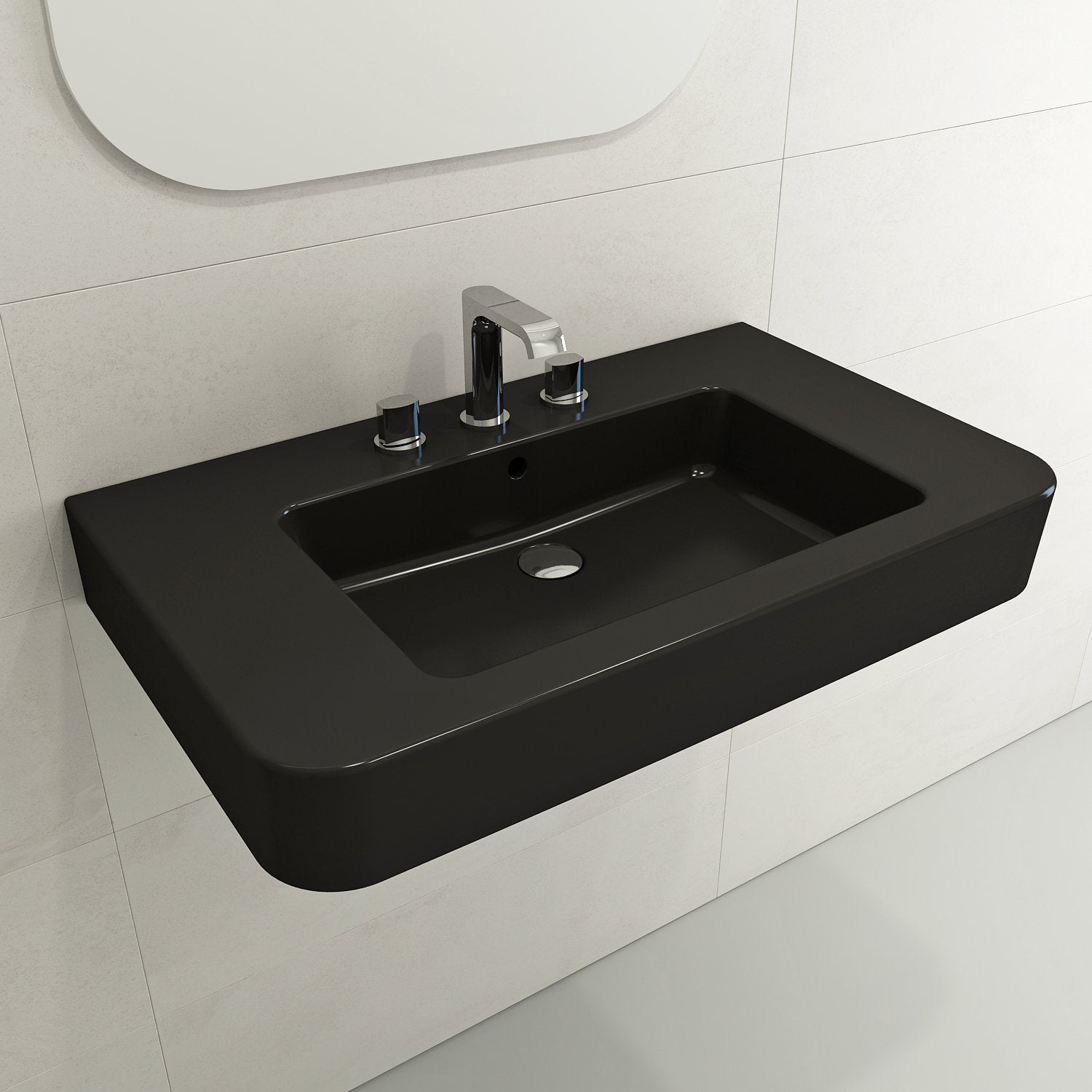 Parma Wall-Mounted Sink Fireclay 33.5 in. 3-Hole with Overflow 1124