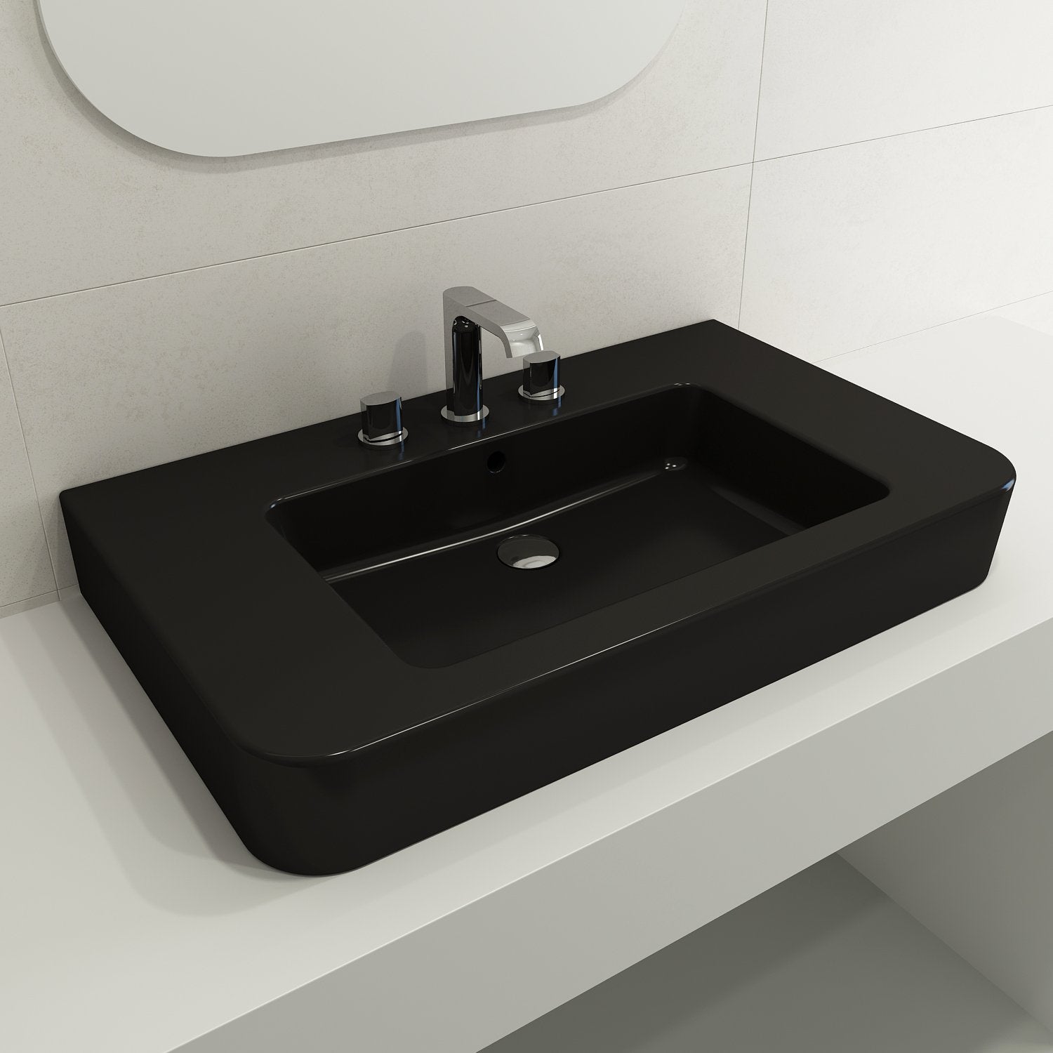Parma Wall-Mounted Sink Fireclay 33.5 in. 3-Hole with Overflow 1124