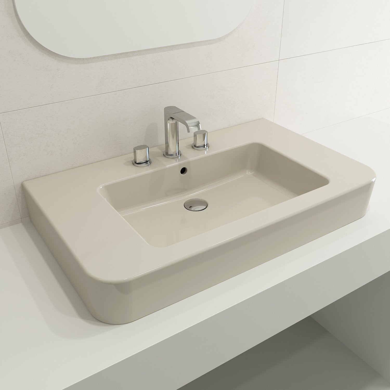 Parma Wall-Mounted Sink Fireclay 33.5 in. 3-Hole with Overflow 1124
