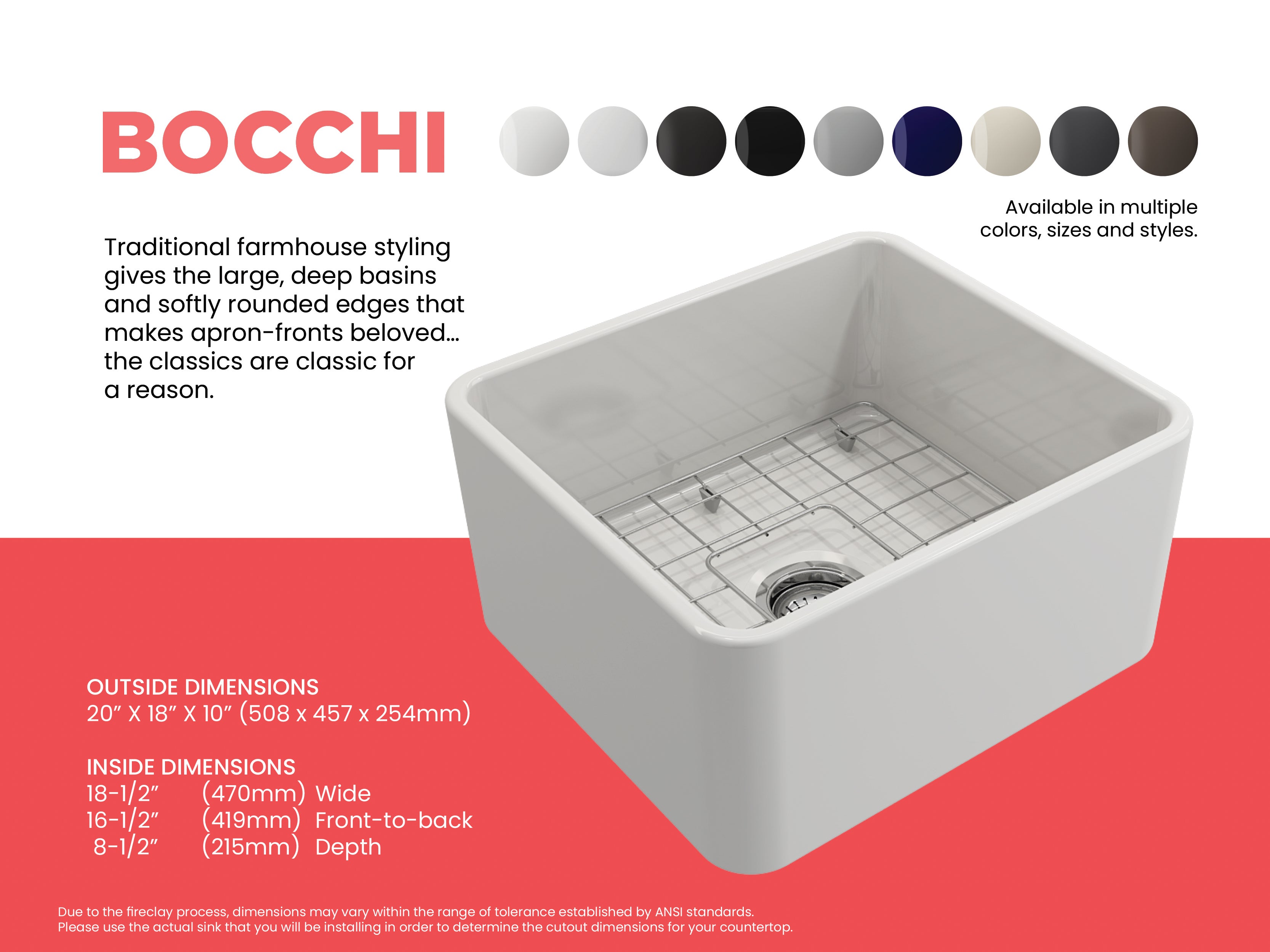 Classico Farmhouse Apron Front Fireclay 20 in. Single Bowl Kitchen Sink with Protective Bottom Grid and Strainer 1136