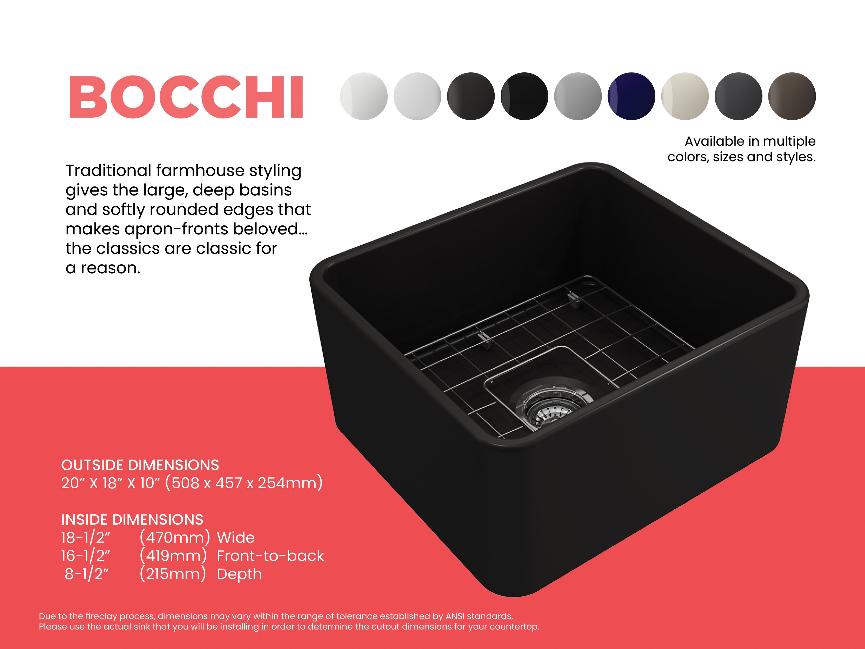 Classico Farmhouse Apron Front Fireclay 20 in. Single Bowl Kitchen Sink with Protective Bottom Grid and Strainer 1136