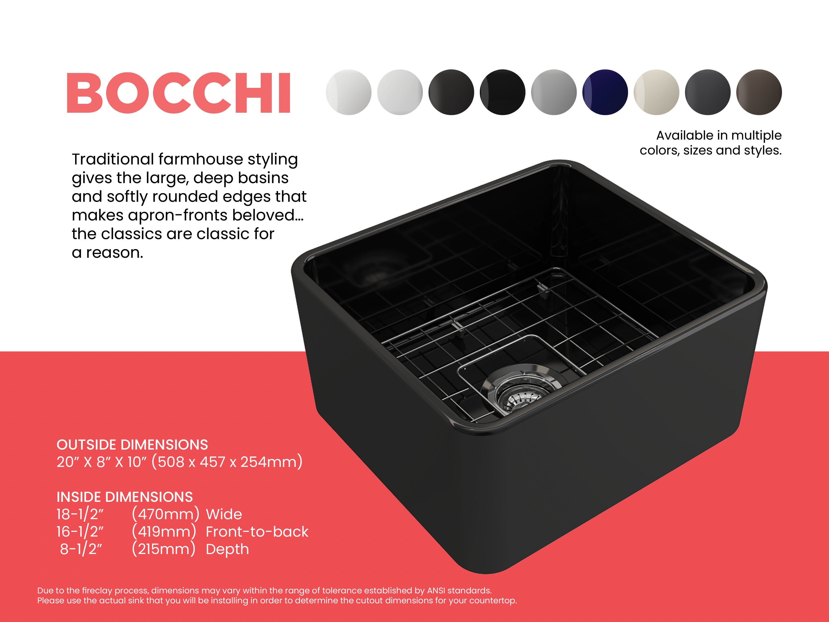 Classico Farmhouse Apron Front Fireclay 20 in. Single Bowl Kitchen Sink with Protective Bottom Grid and Strainer 1136