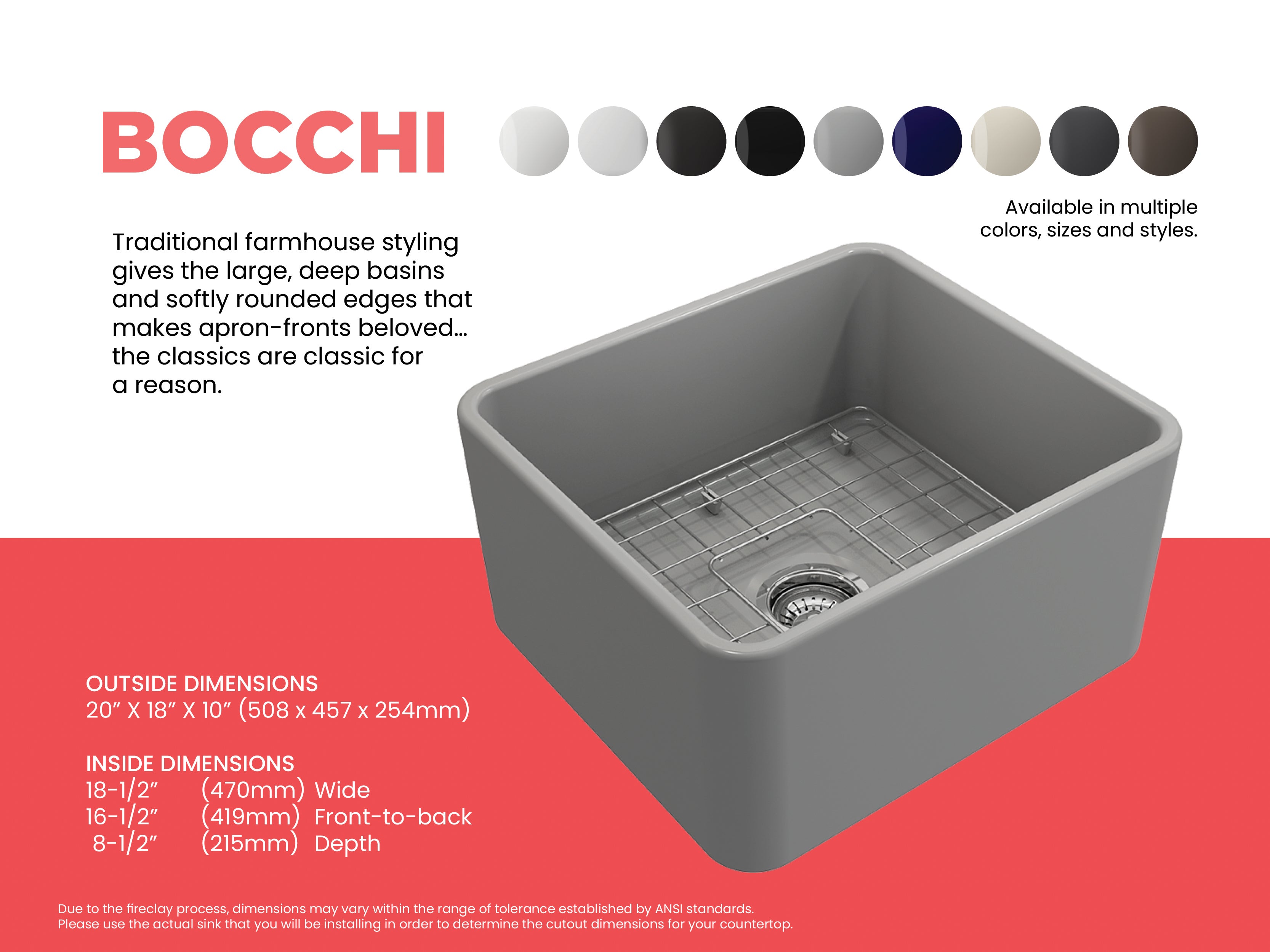 Classico Farmhouse Apron Front Fireclay 20 in. Single Bowl Kitchen Sink with Protective Bottom Grid and Strainer 1136