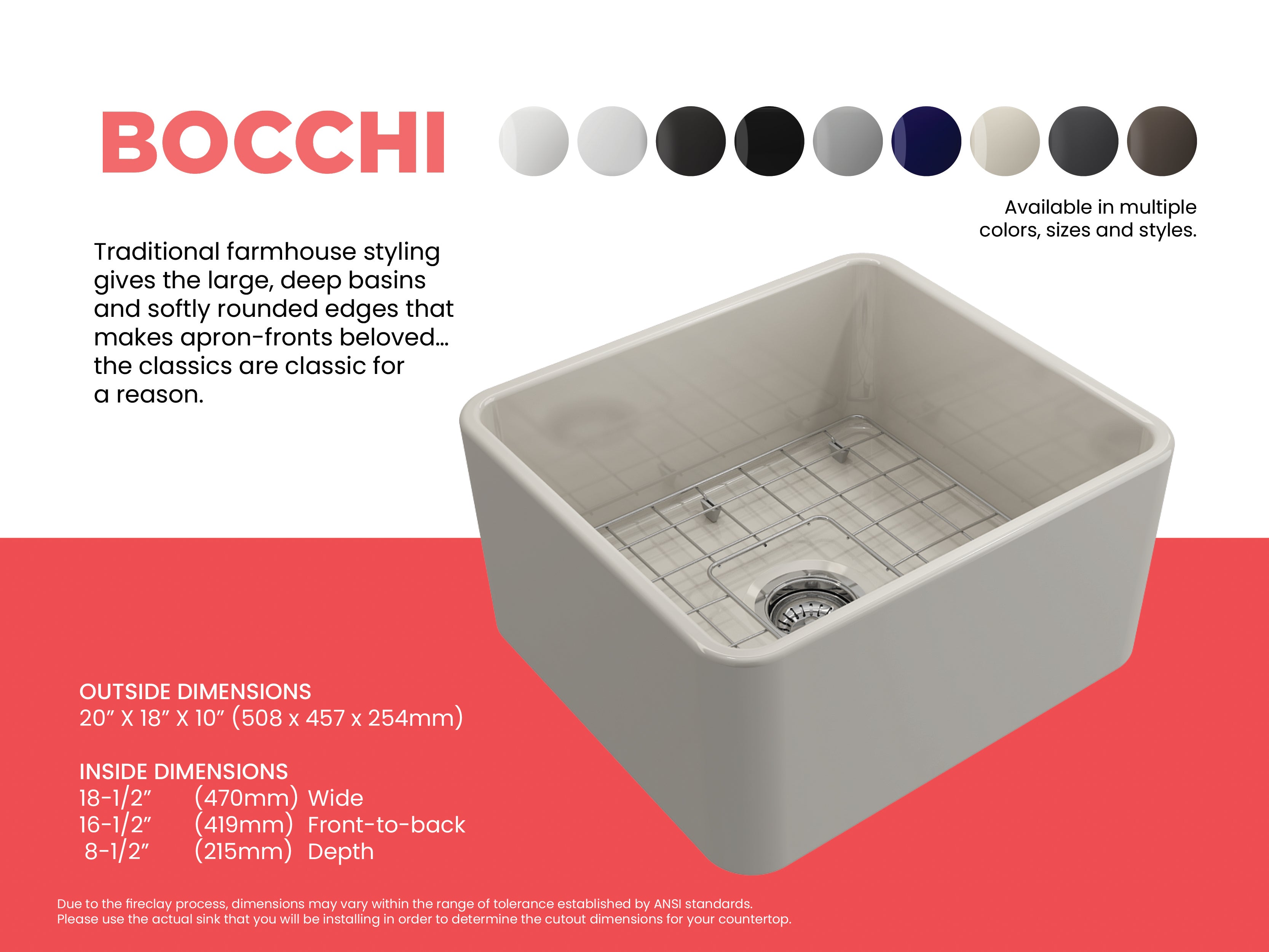 Classico Farmhouse Apron Front Fireclay 20 in. Single Bowl Kitchen Sink with Protective Bottom Grid and Strainer 1136