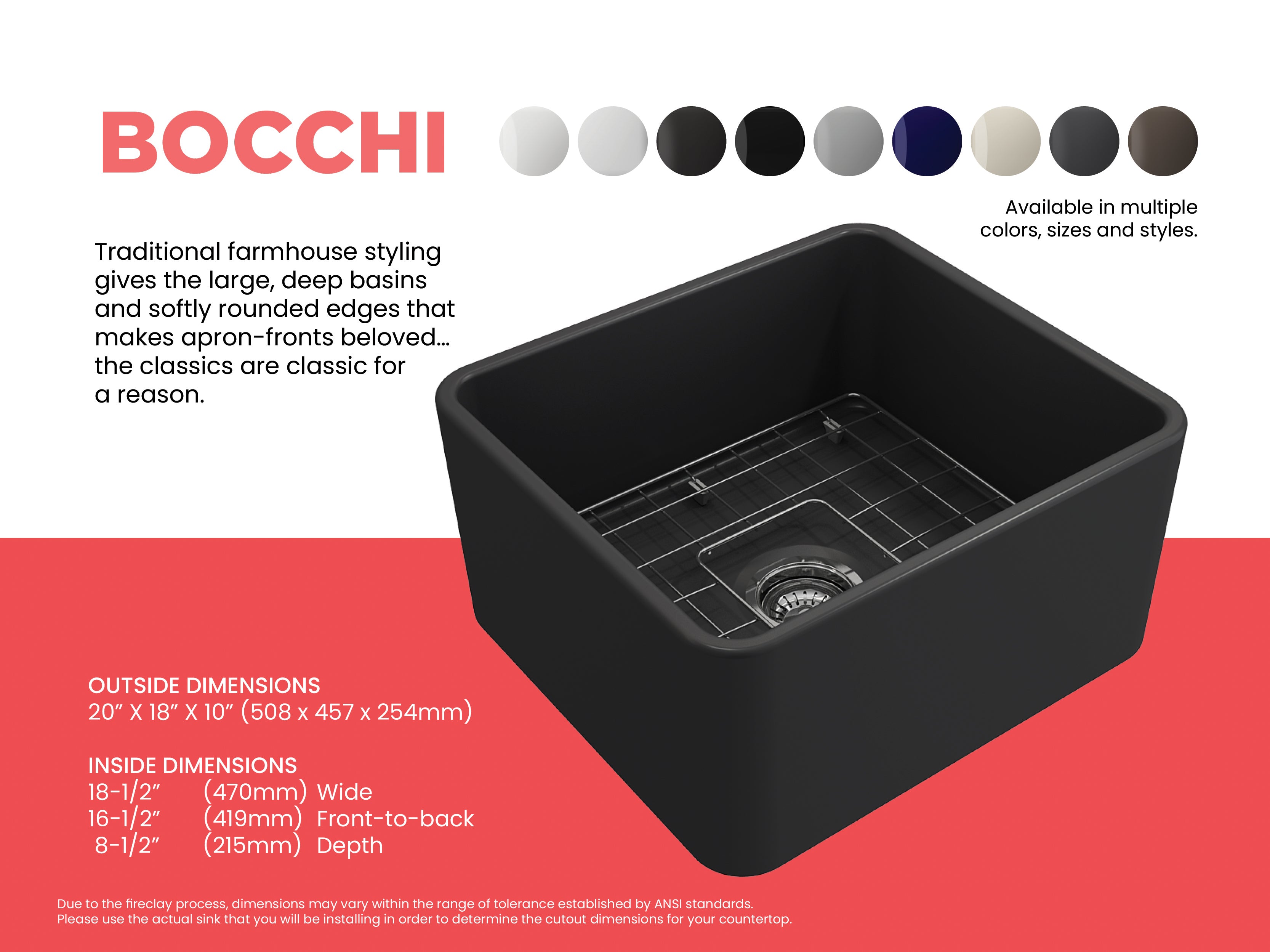 Classico Farmhouse Apron Front Fireclay 20 in. Single Bowl Kitchen Sink with Protective Bottom Grid and Strainer 1136