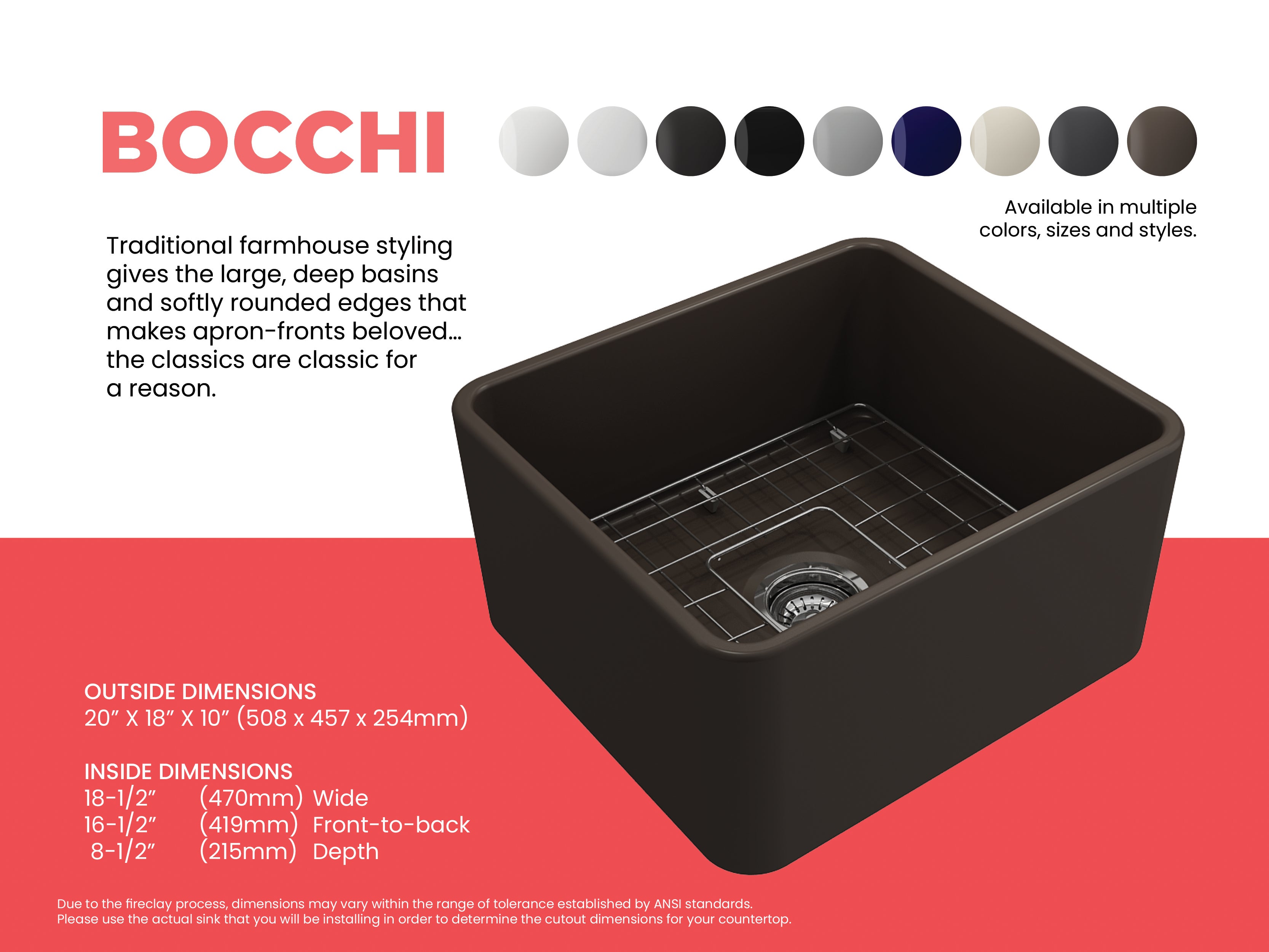 Classico Farmhouse Apron Front Fireclay 20 in. Single Bowl Kitchen Sink with Protective Bottom Grid and Strainer 1136