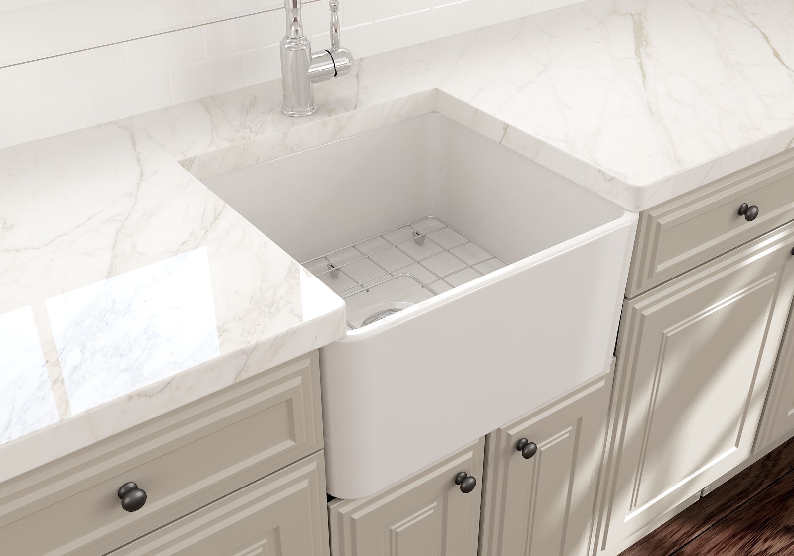 Classico Farmhouse Apron Front Fireclay 20 in. Single Bowl Kitchen Sink with Protective Bottom Grid and Strainer 1136