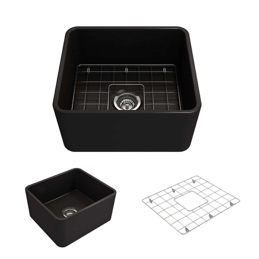 Classico Farmhouse Apron Front Fireclay 20 in. Single Bowl Kitchen Sink with Protective Bottom Grid and Strainer 1136