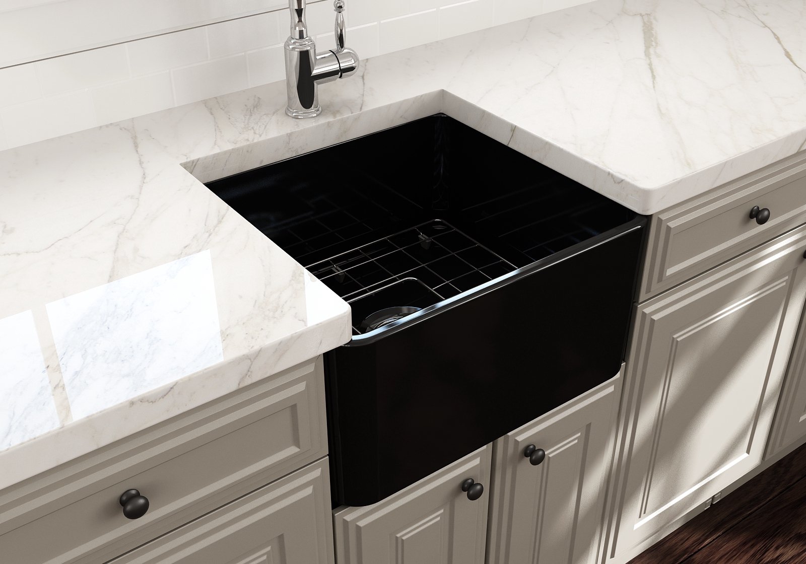 Classico Farmhouse Apron Front Fireclay 20 in. Single Bowl Kitchen Sink with Protective Bottom Grid and Strainer 1136