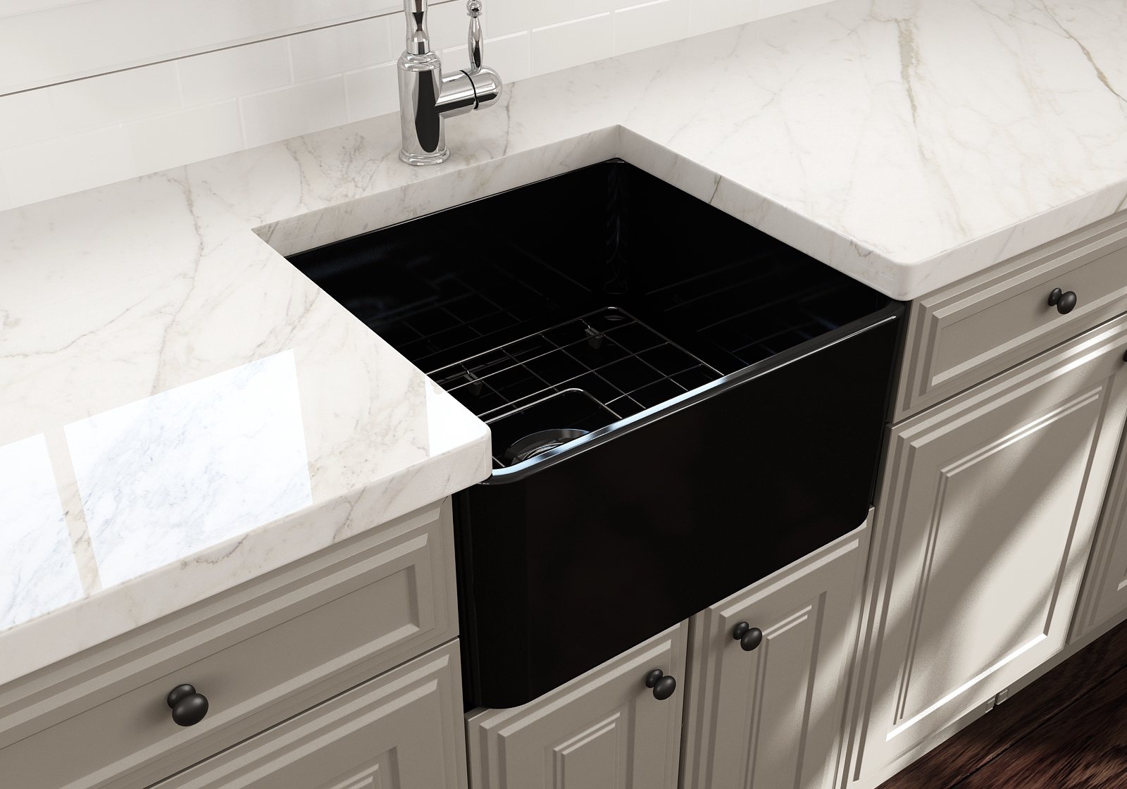 Classico Farmhouse Apron Front Fireclay 20 in. Single Bowl Kitchen Sink with Protective Bottom Grid and Strainer 1136