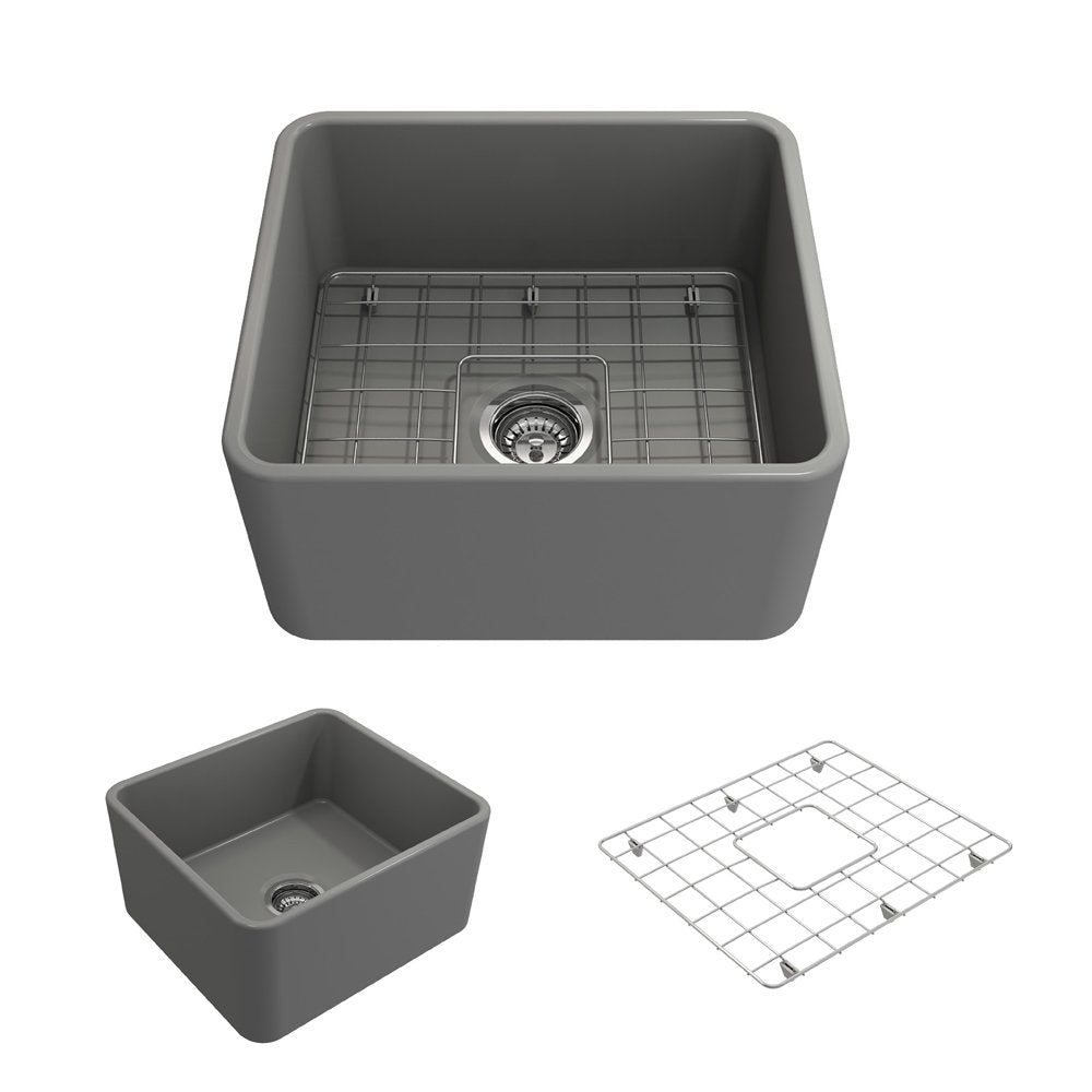 Classico Farmhouse Apron Front Fireclay 20 in. Single Bowl Kitchen Sink with Protective Bottom Grid and Strainer 1136