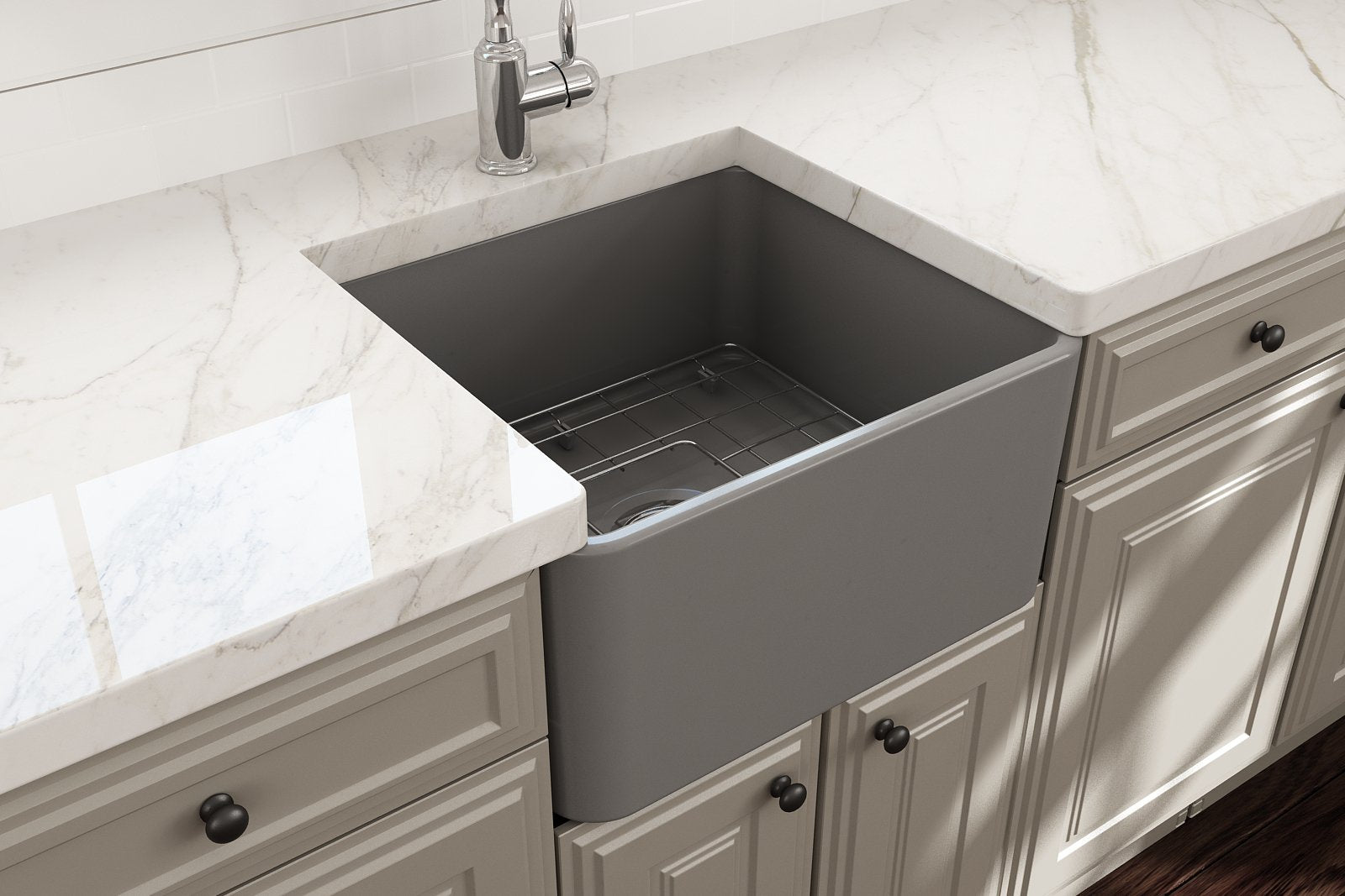 Classico Farmhouse Apron Front Fireclay 20 in. Single Bowl Kitchen Sink with Protective Bottom Grid and Strainer 1136