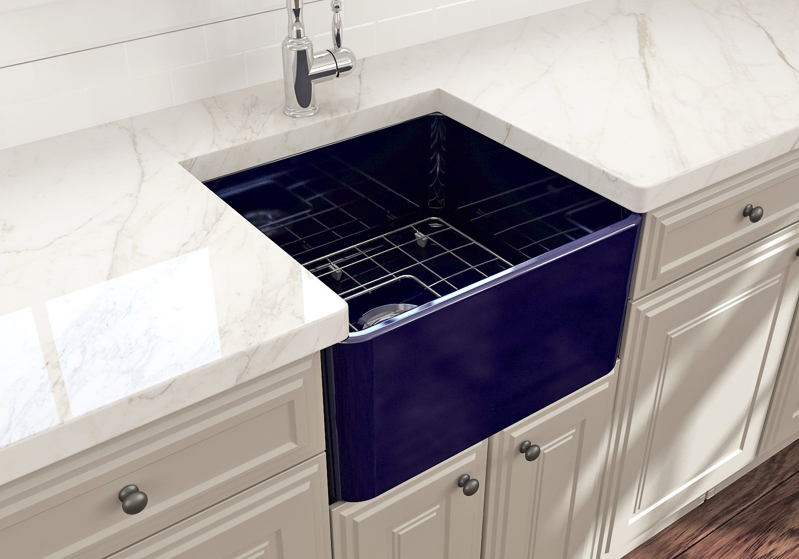 Classico Farmhouse Apron Front Fireclay 20 in. Single Bowl Kitchen Sink with Protective Bottom Grid and Strainer 1136