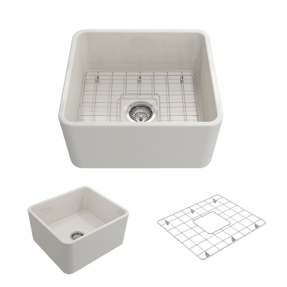 Classico Farmhouse Apron Front Fireclay 20 in. Single Bowl Kitchen Sink with Protective Bottom Grid and Strainer 1136