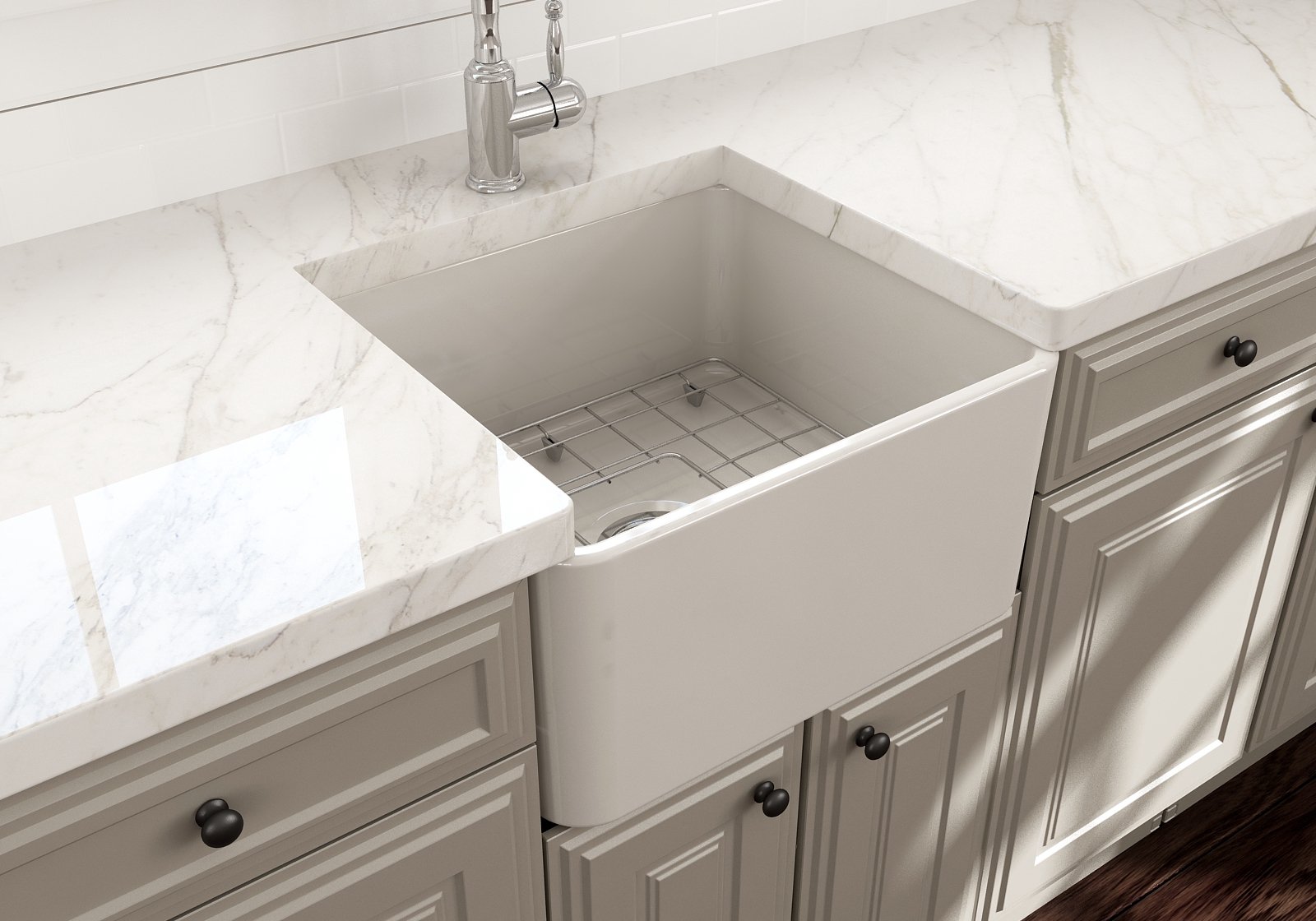 Classico Farmhouse Apron Front Fireclay 20 in. Single Bowl Kitchen Sink with Protective Bottom Grid and Strainer 1136