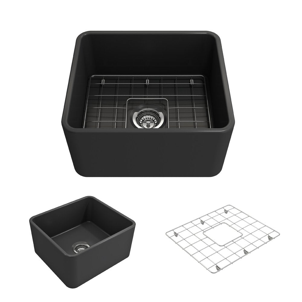 Classico Farmhouse Apron Front Fireclay 20 in. Single Bowl Kitchen Sink with Protective Bottom Grid and Strainer 1136