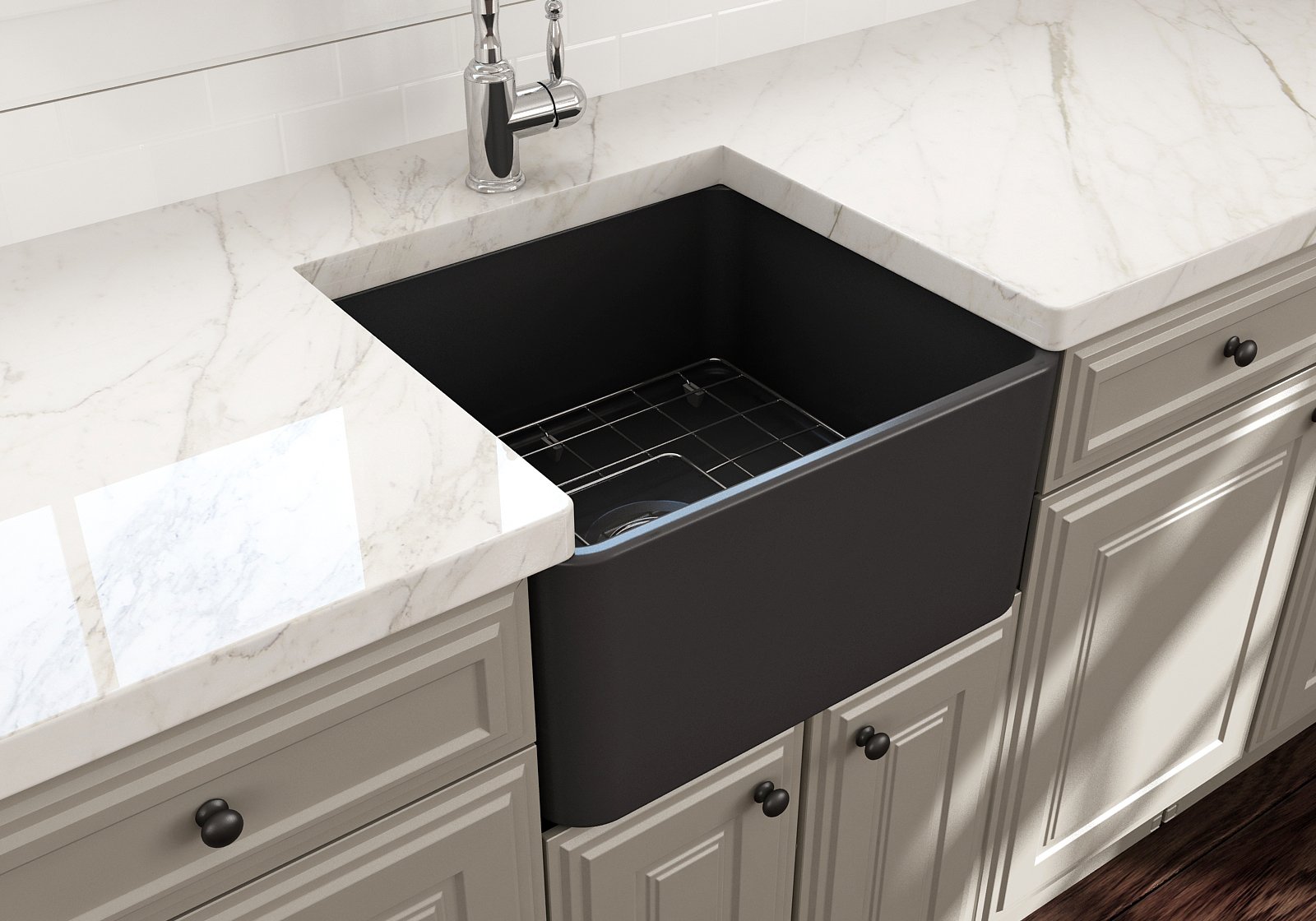 Classico Farmhouse Apron Front Fireclay 20 in. Single Bowl Kitchen Sink with Protective Bottom Grid and Strainer 1136