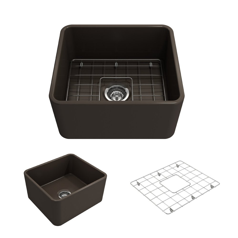 Classico Farmhouse Apron Front Fireclay 20 in. Single Bowl Kitchen Sink with Protective Bottom Grid and Strainer 1136