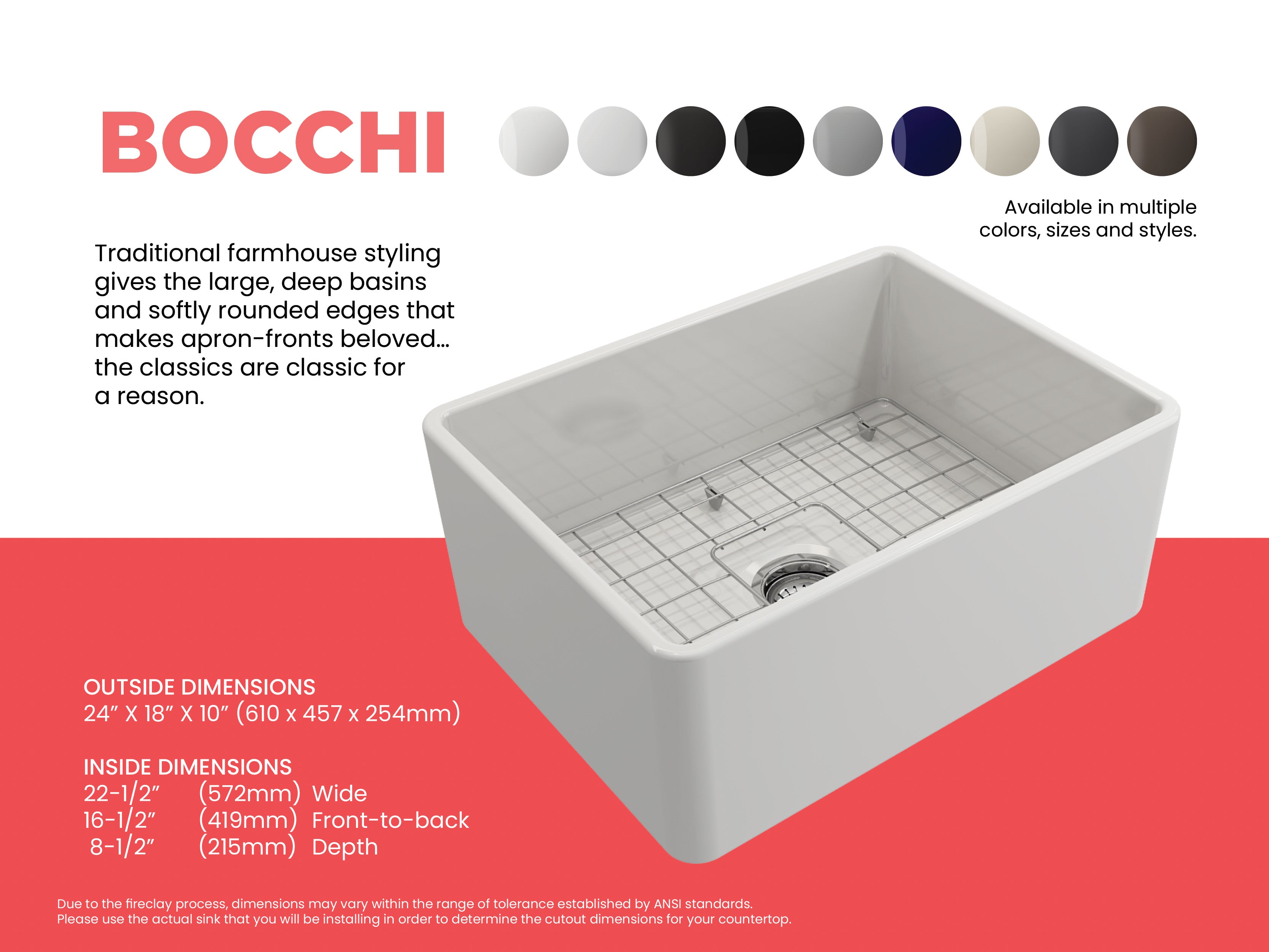 Classico Farmhouse Apron Front Fireclay 24 in. Single Bowl Kitchen Sink with Protective Bottom Grid and Strainer 1137