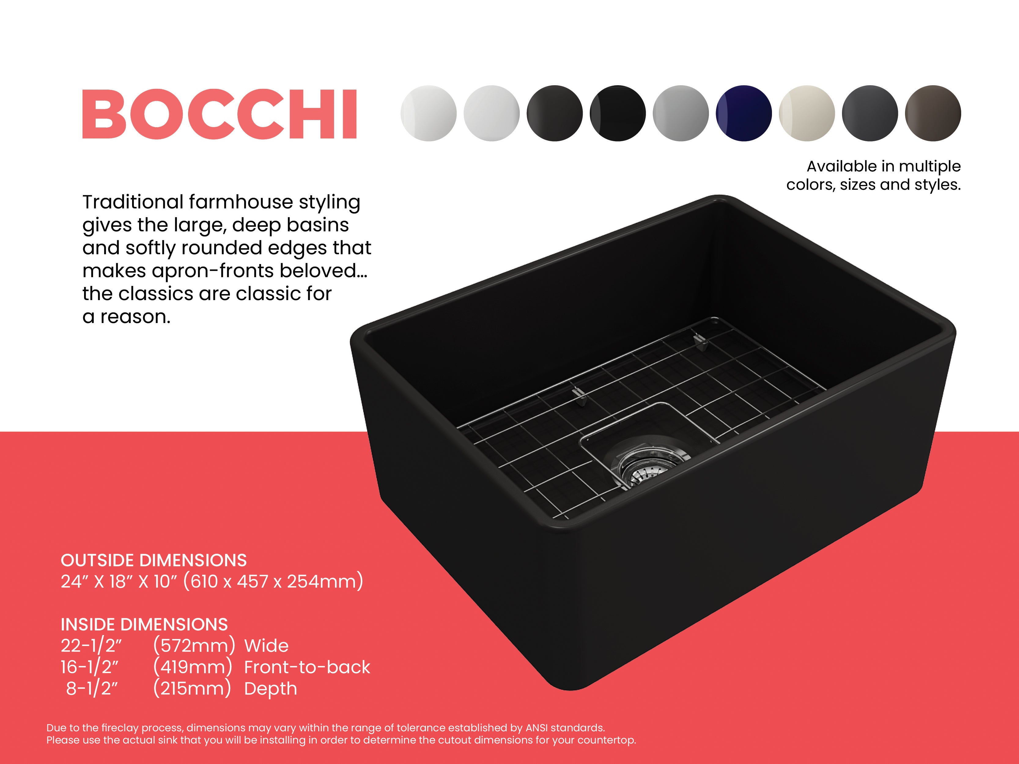 Classico Farmhouse Apron Front Fireclay 24 in. Single Bowl Kitchen Sink with Protective Bottom Grid and Strainer 1137
