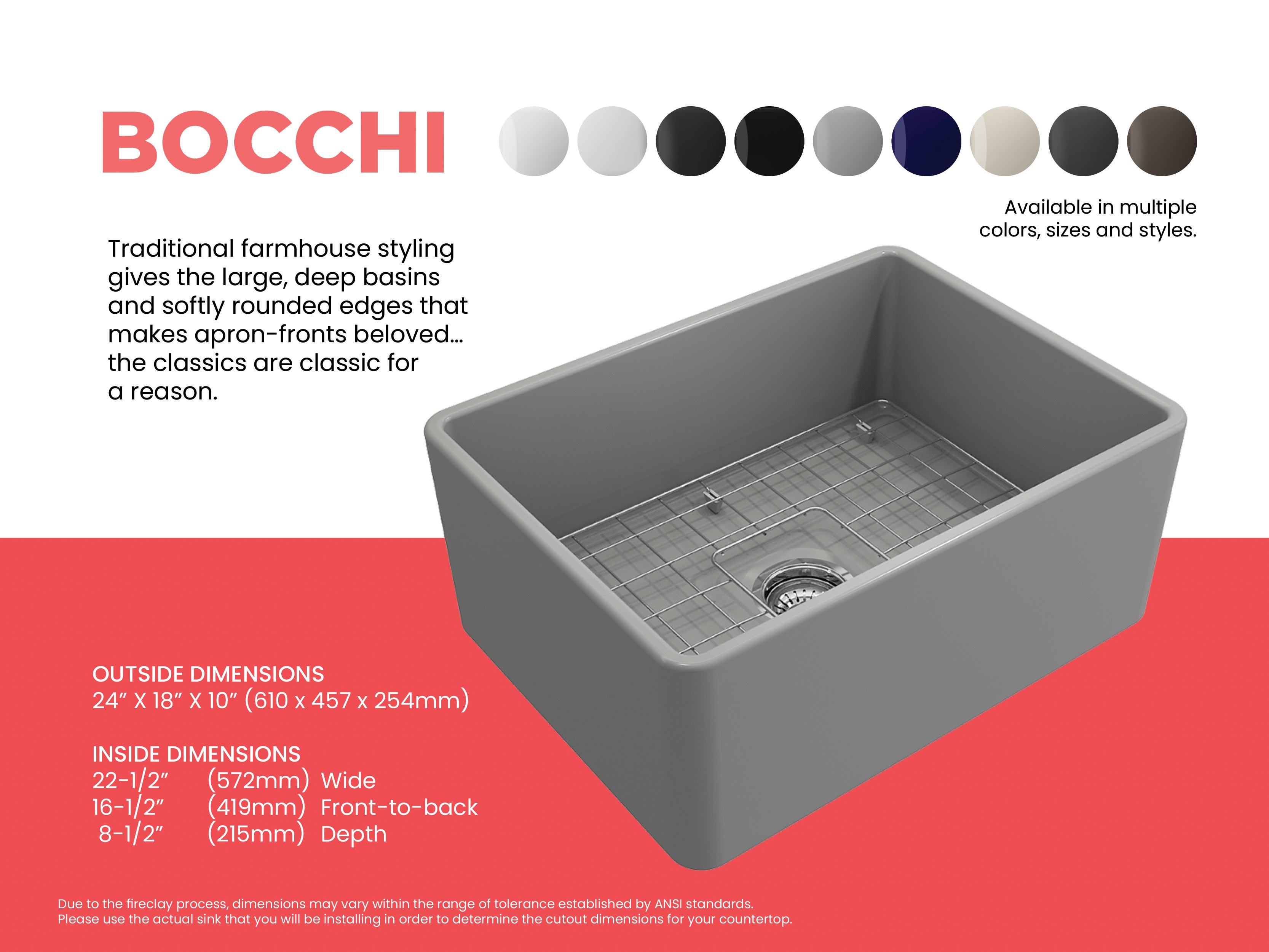 Classico Farmhouse Apron Front Fireclay 24 in. Single Bowl Kitchen Sink with Protective Bottom Grid and Strainer 1137