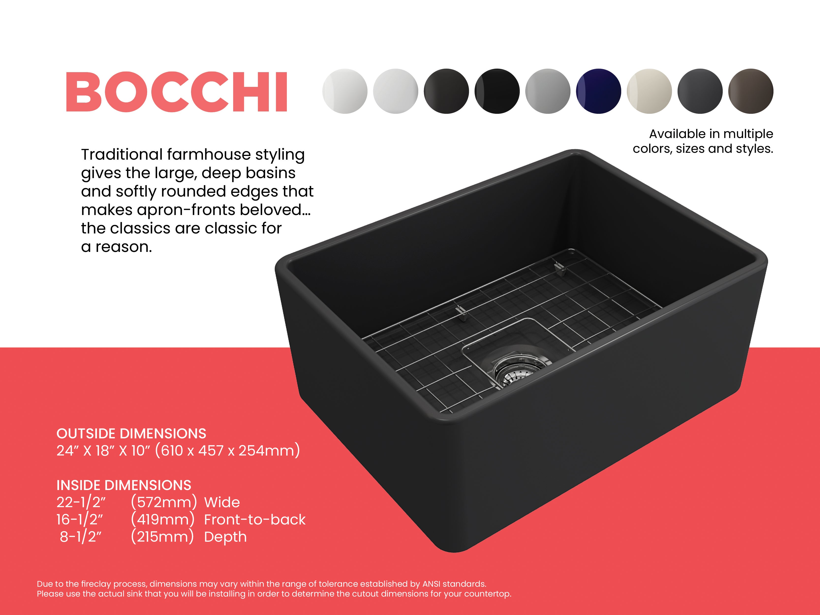 Classico Farmhouse Apron Front Fireclay 24 in. Single Bowl Kitchen Sink with Protective Bottom Grid and Strainer 1137