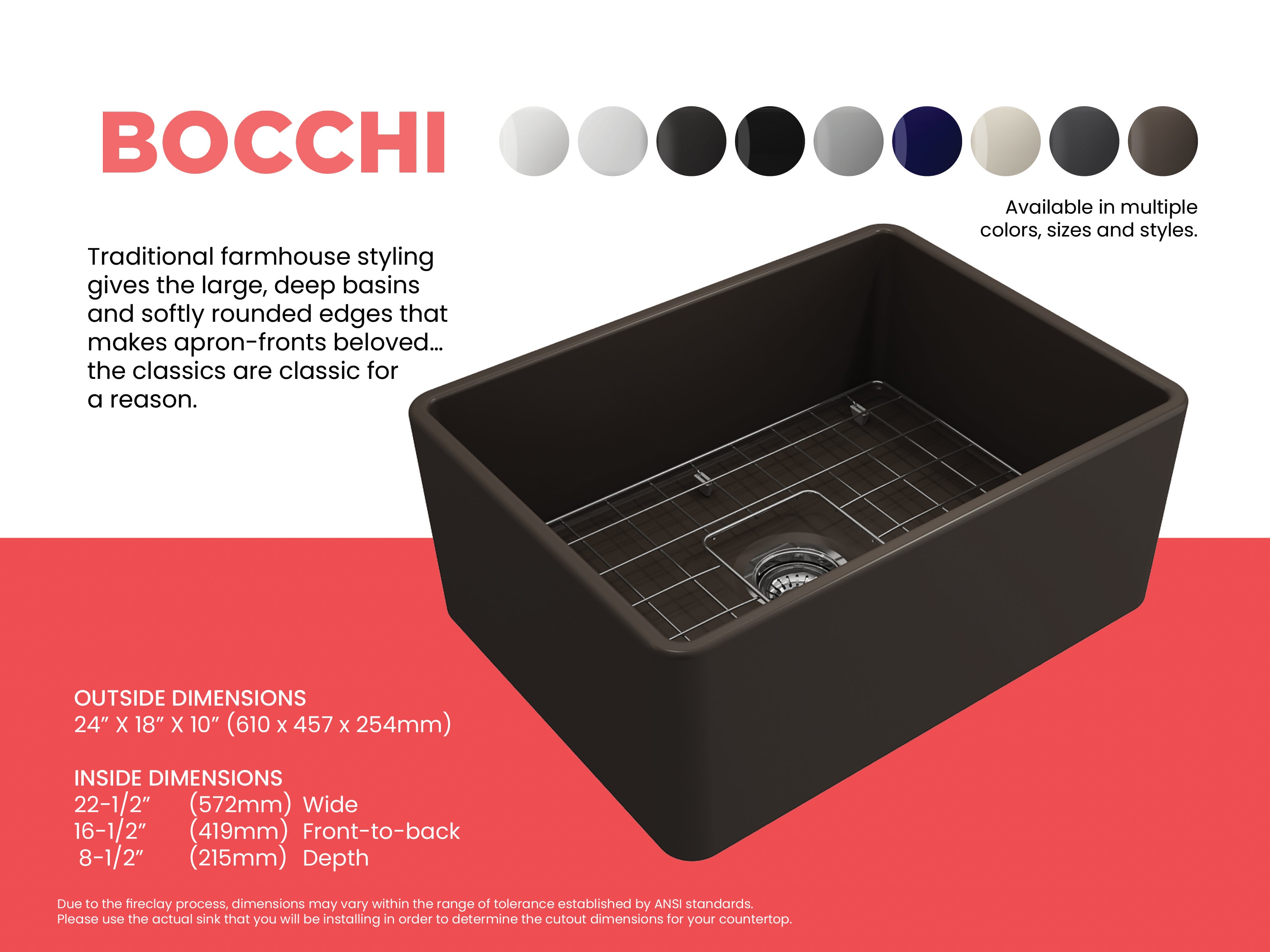 Classico Farmhouse Apron Front Fireclay 24 in. Single Bowl Kitchen Sink with Protective Bottom Grid and Strainer 1137