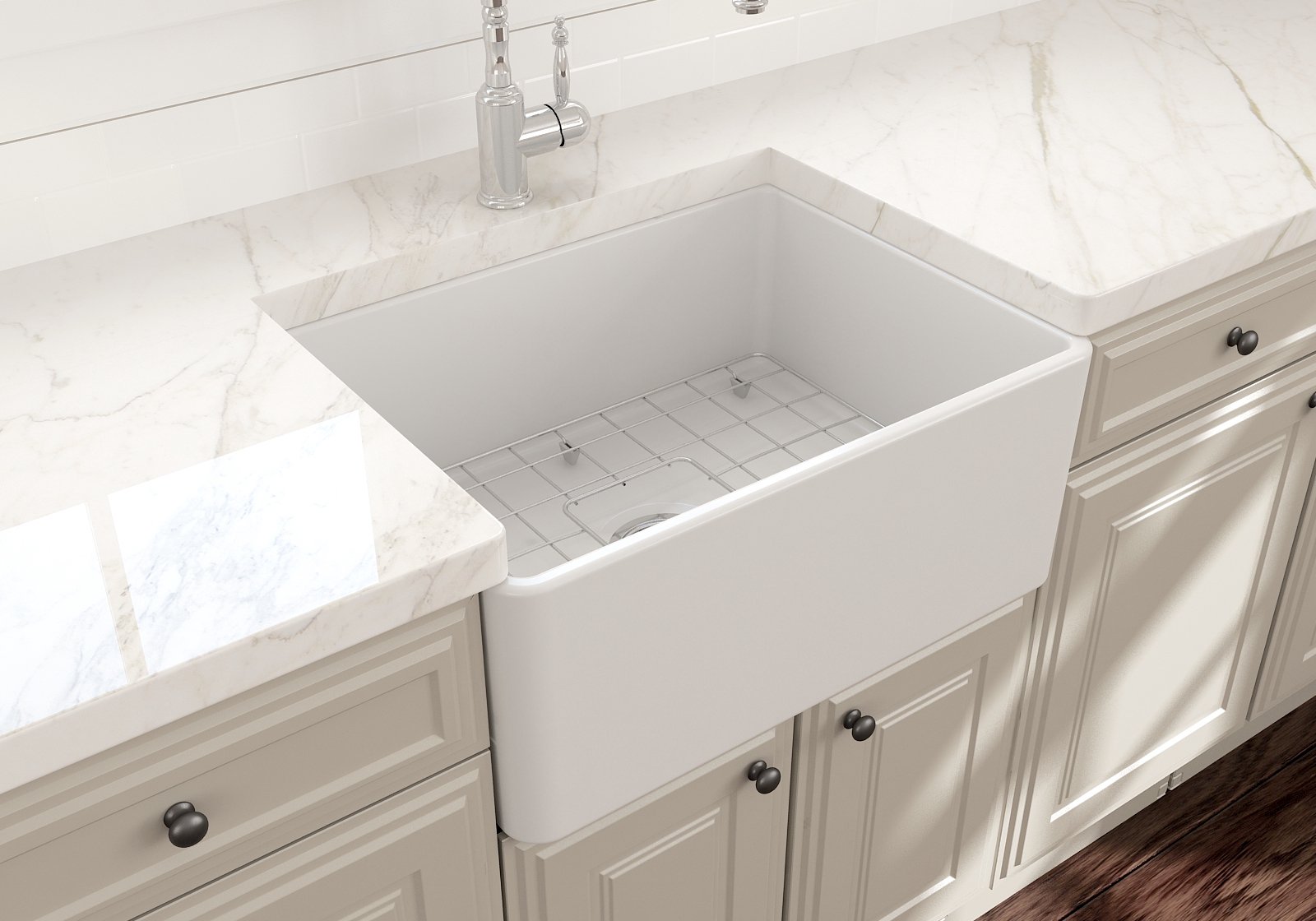 Classico Farmhouse Apron Front Fireclay 24 in. Single Bowl Kitchen Sink with Protective Bottom Grid and Strainer 1137